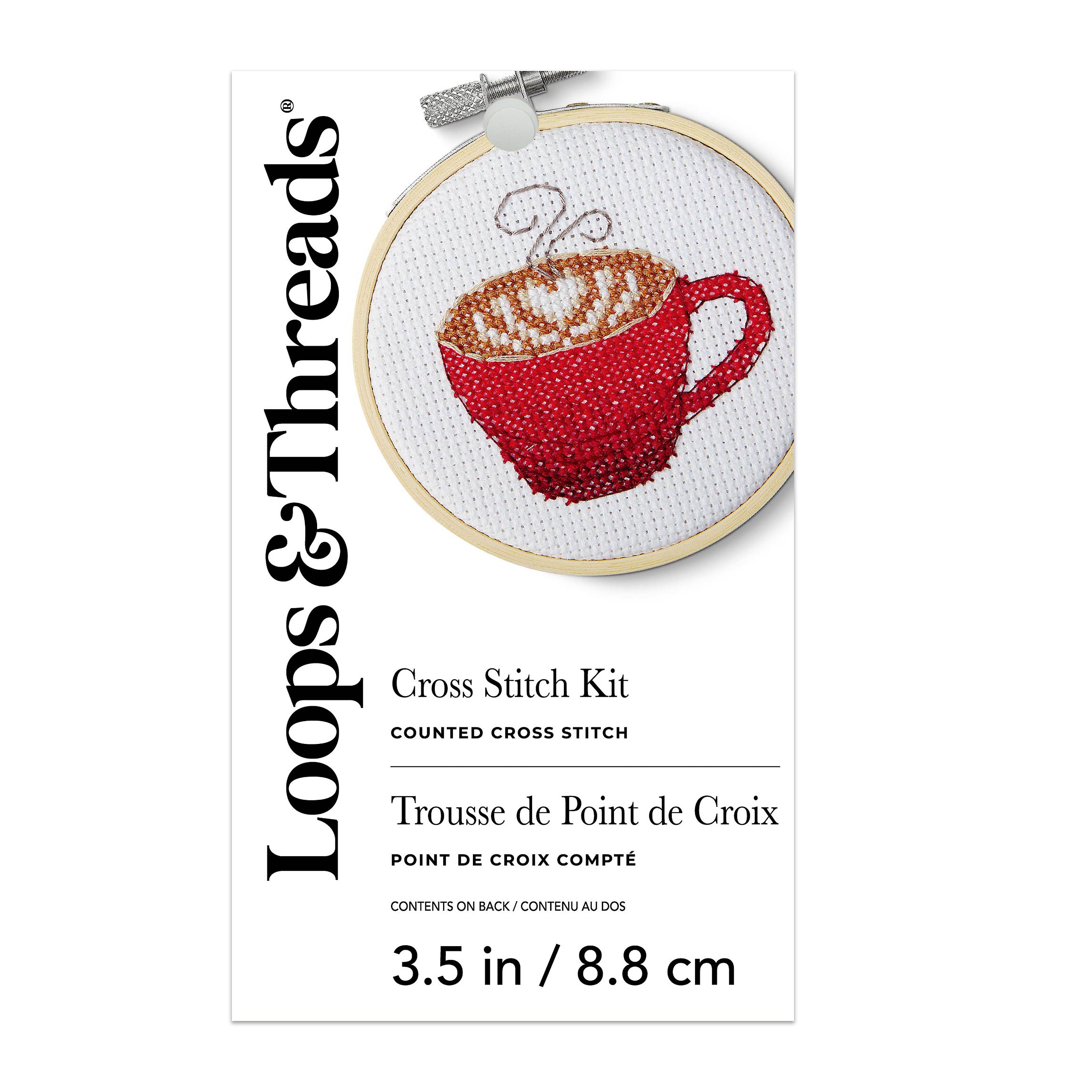 3.5&#x22; Coffee Cup Counted Cross Stitch Kit by Loops &#x26; Threads&#xAE;
