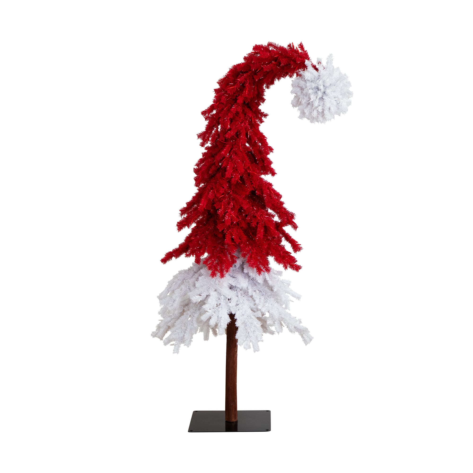 7ft. Pre-Lit Red &#x26; White Santa&#x2019;s Hat Artificial Christmas Tree, Red &#x26; White LED Light