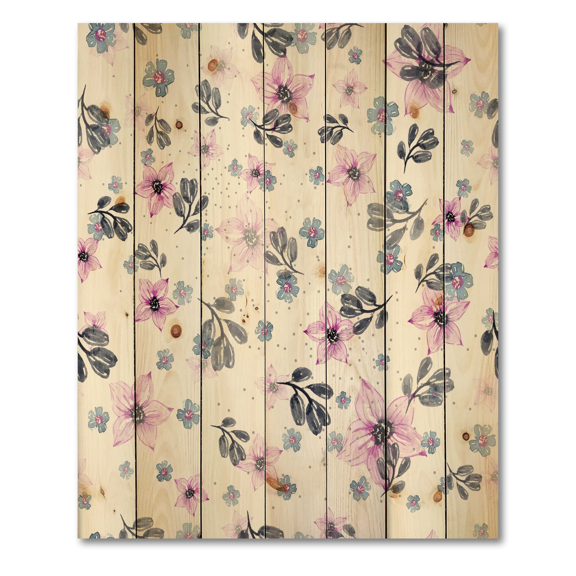 Designart - Pink Flowers and Petals - Traditional Print on Natural Pine Wood