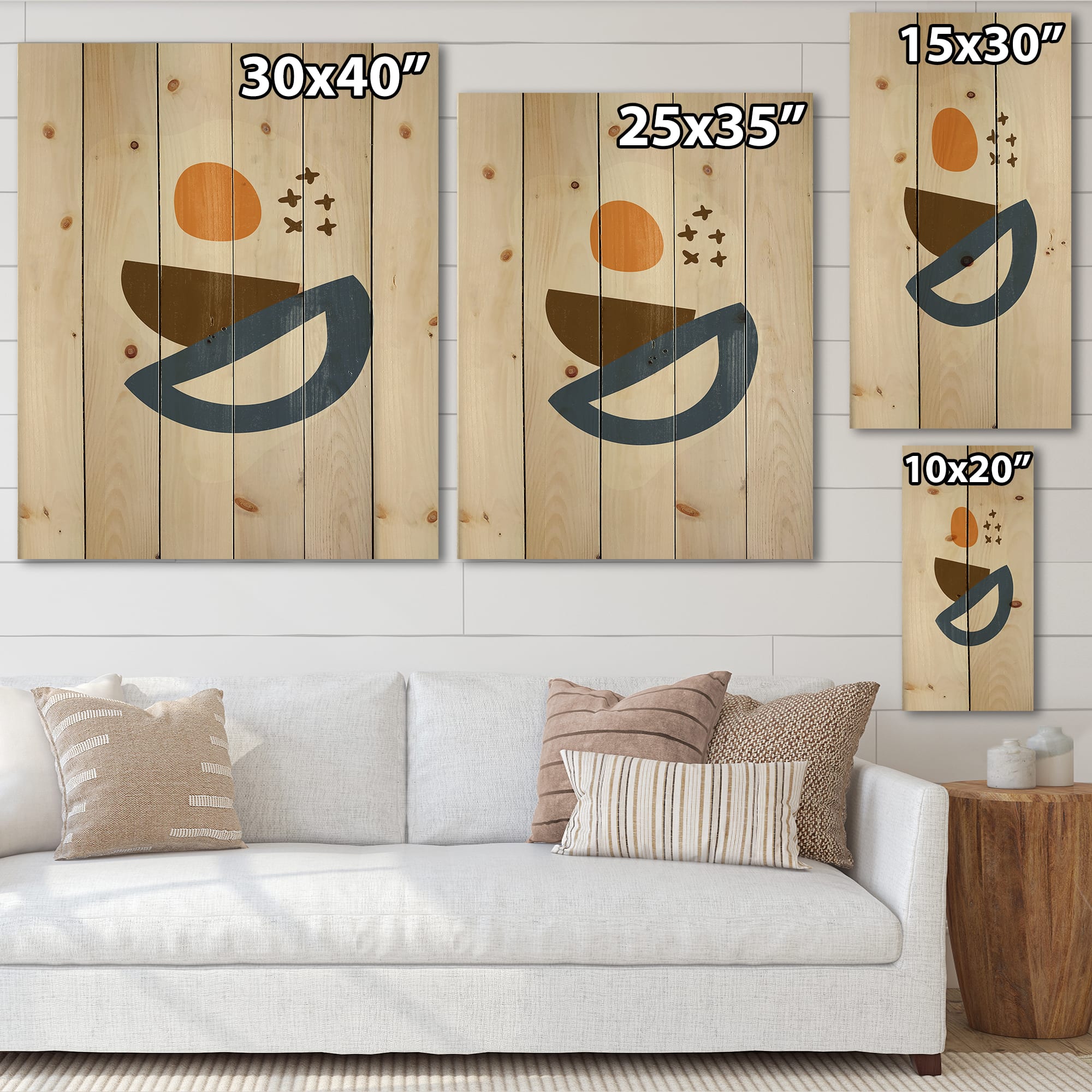 Designart - Abstract Sun Moon Geometric Print I - Modern Print on Natural Pine Wood