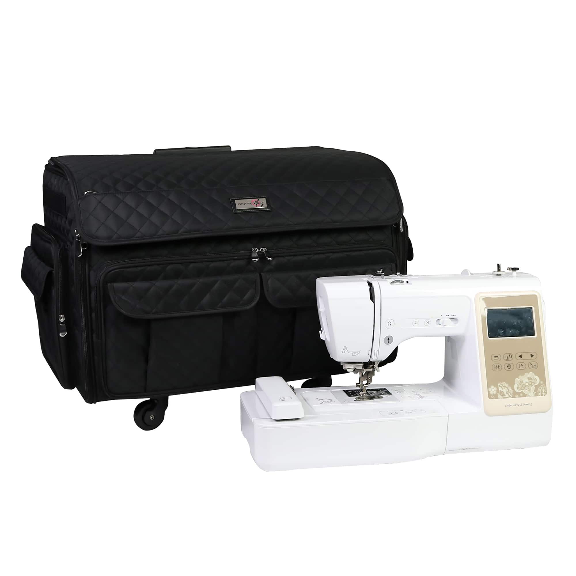 Everything Mary XL Black Quilted Deluxe Rolling Sewing Machine Case