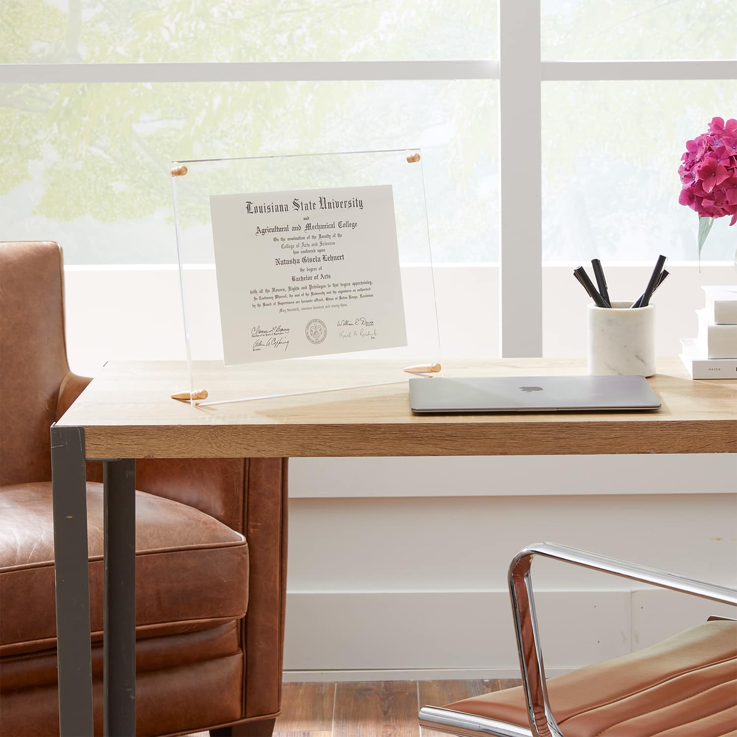 Wexel Art Clear Acrylic Tabletop Floating Picture Frame with Gold Hardware