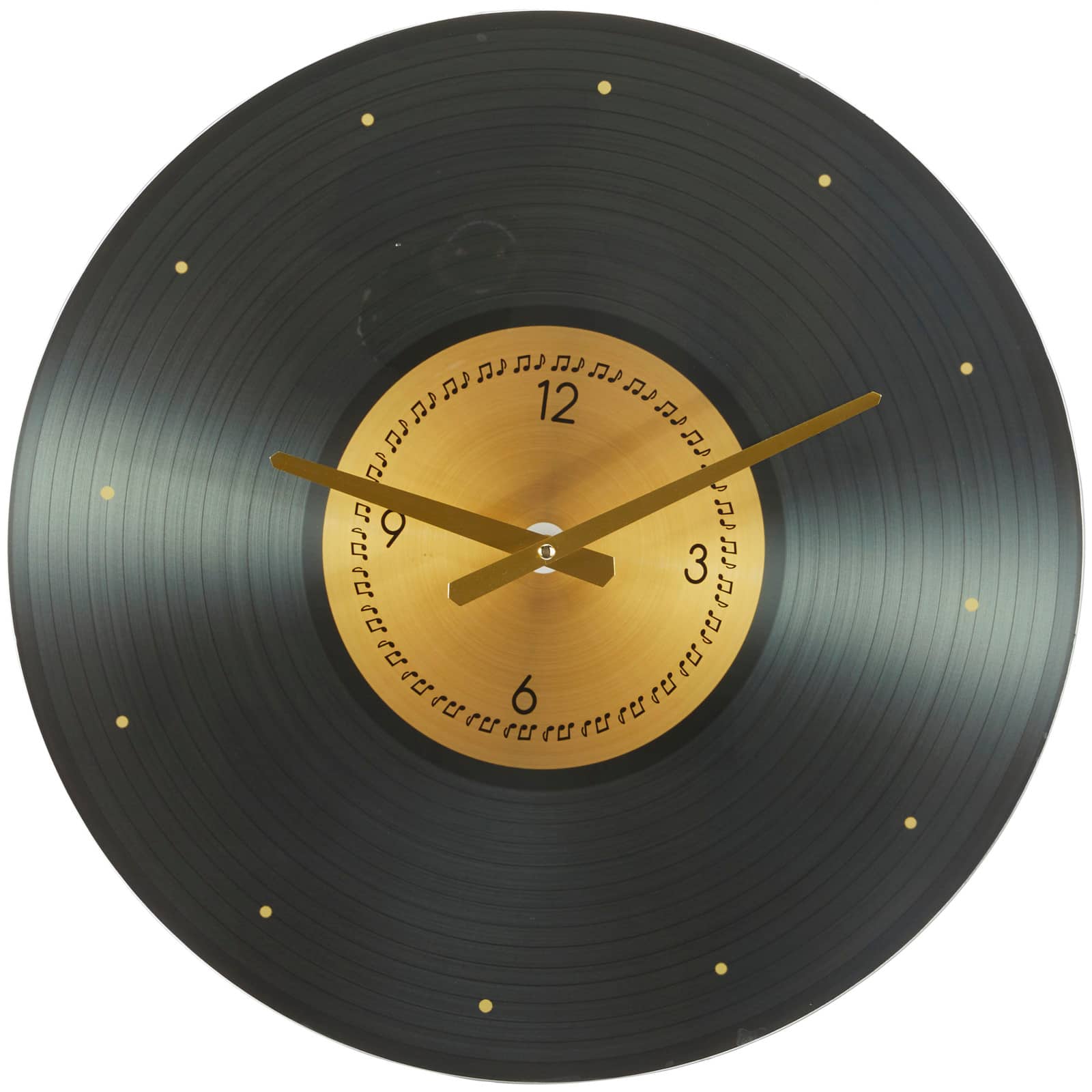 20" Black Glass Record Style Musical Notes Wall Clock