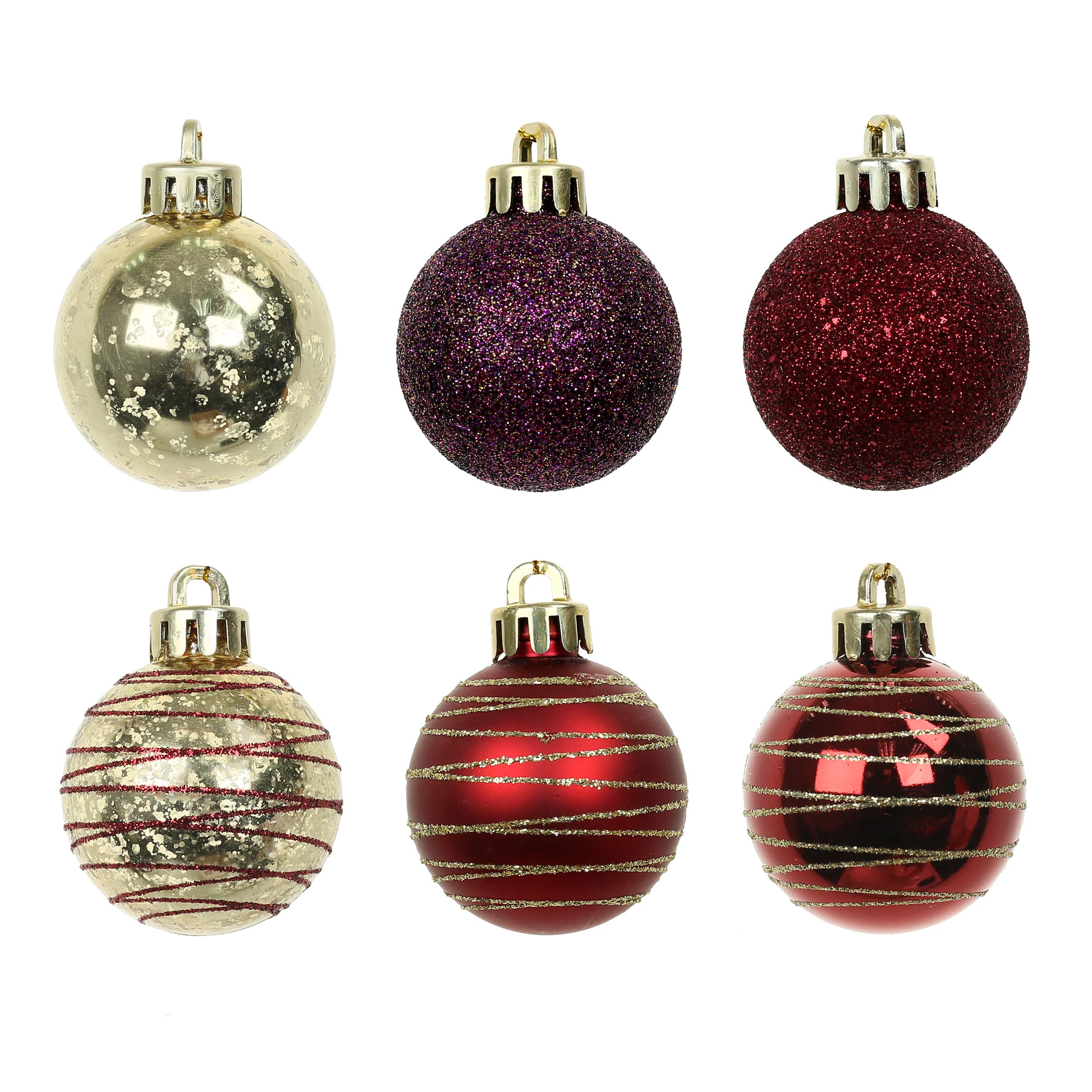 7 Pack 1.5&#x22; Burgundy, Red &#x26; Gold Shatterproof Ball Ornaments by Ashland&#xAE;