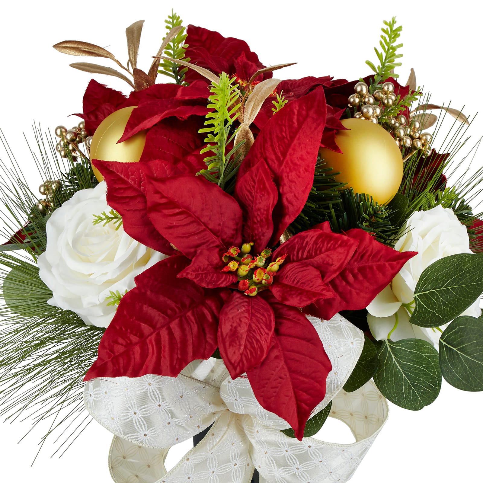 21&#x22; Red Poinsettia &#x26; White Rose Cone with Gold Accents by Ashland&#xAE;