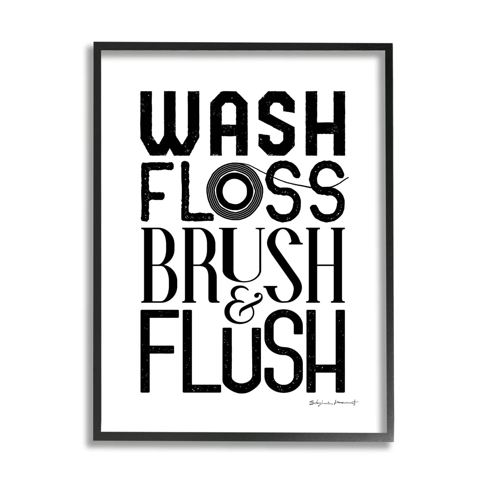 Stupell Industries Bathroom Terms Wash Floss Brush Flush Minimal Text Framed Wall Art