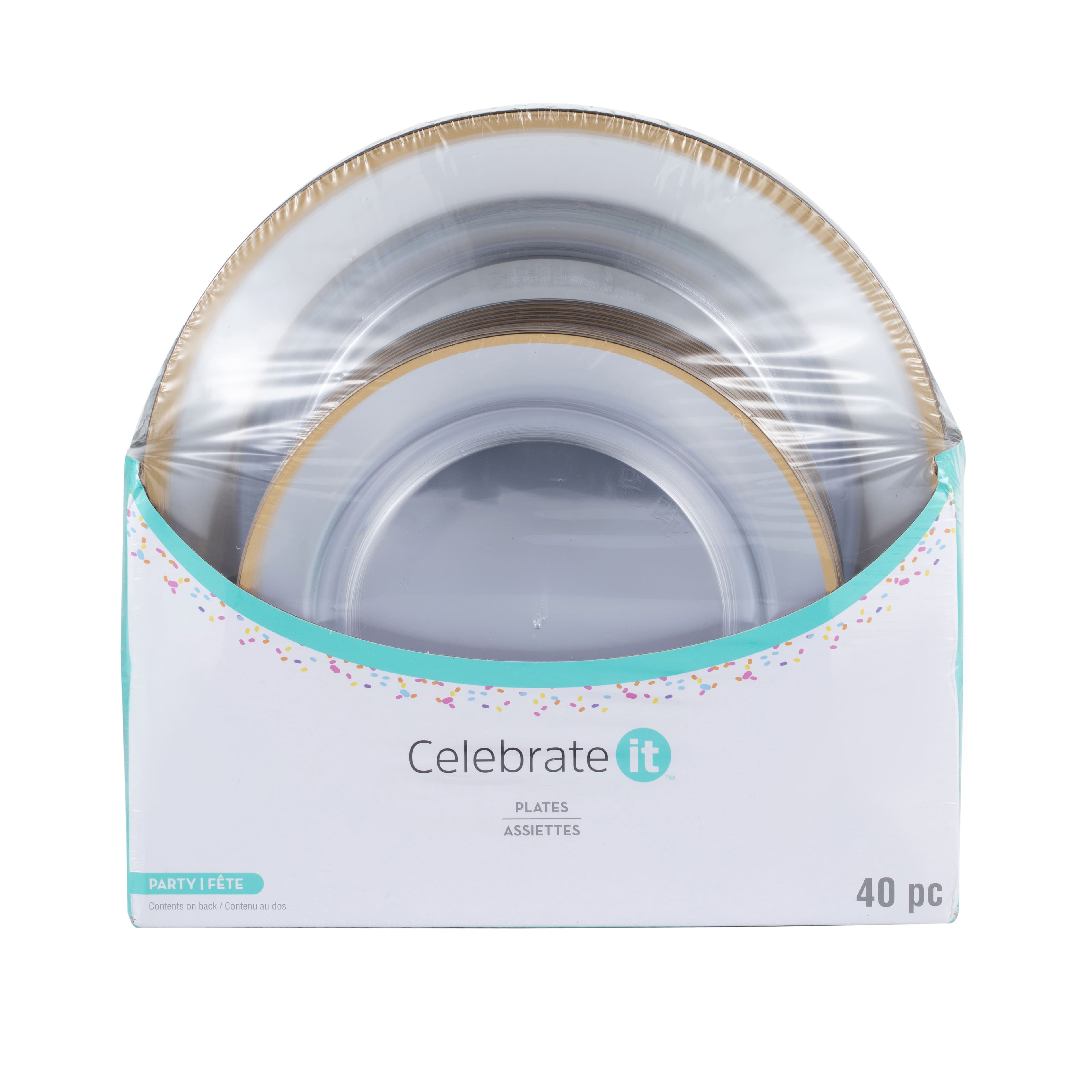 8 Pack: Clear &#x26; Gold 40 Piece Dinner &#x26; Lunch Plate Set by Celebrate It&#x2122;