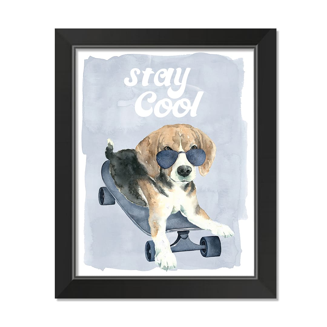 Stay Cool Dog On Skateboard 1 11" x 14" Black Framed Print Under Plexiglass