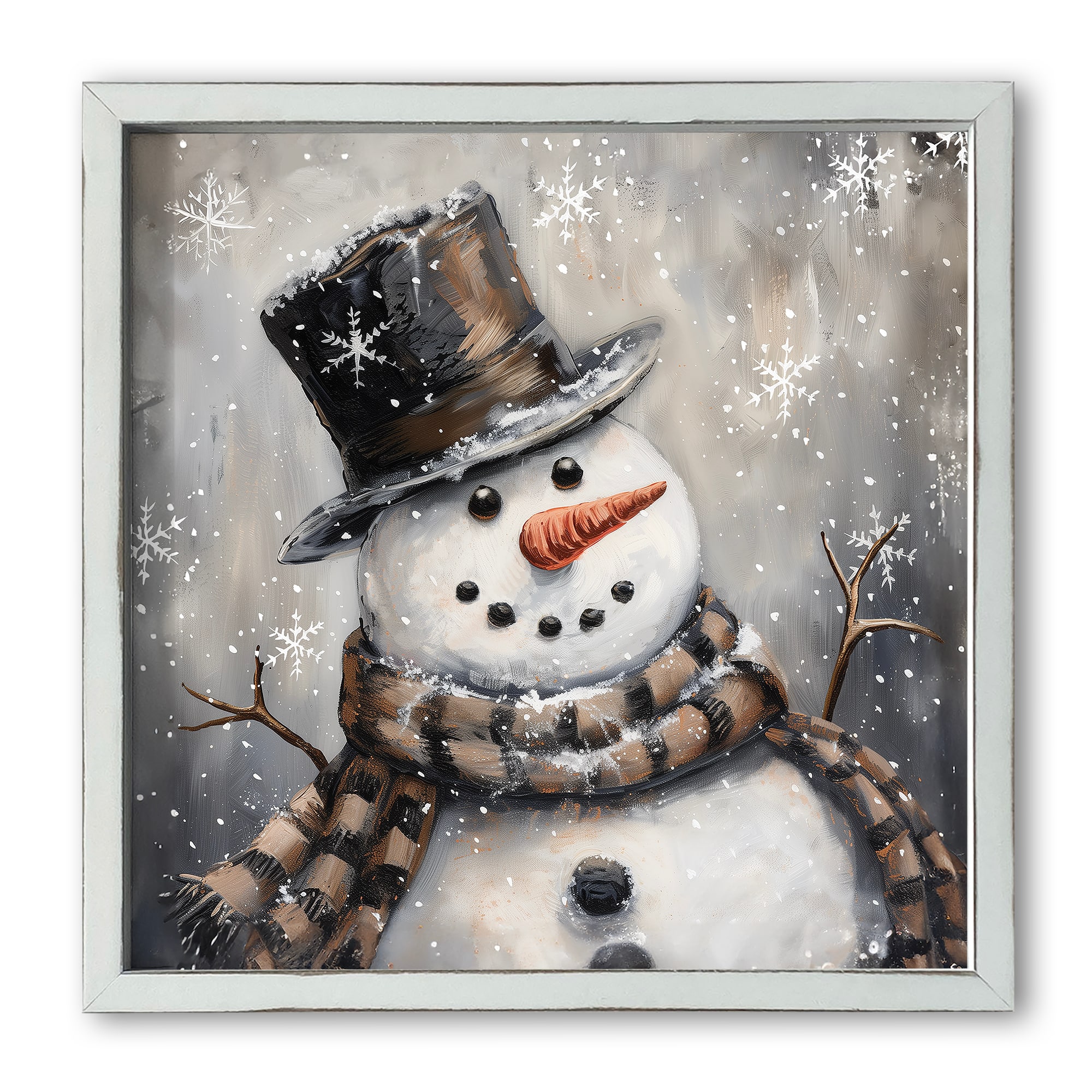 Happy Painterly Snowman 16" x 16" White Framed Print