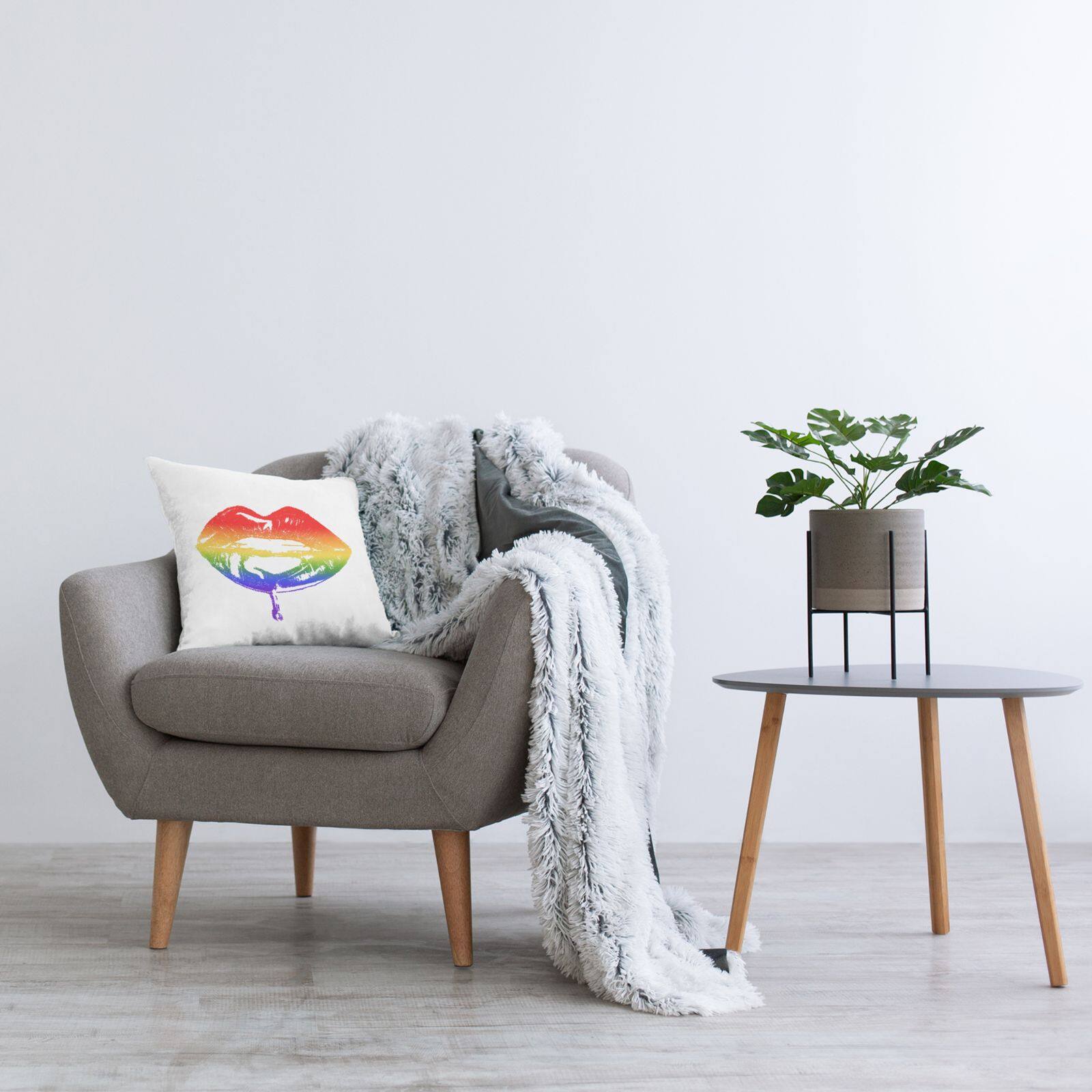 Stupell Industries Retro Puckered Rainbow Lips Cosmetic Kiss Throw Pillow, 18" x 18"