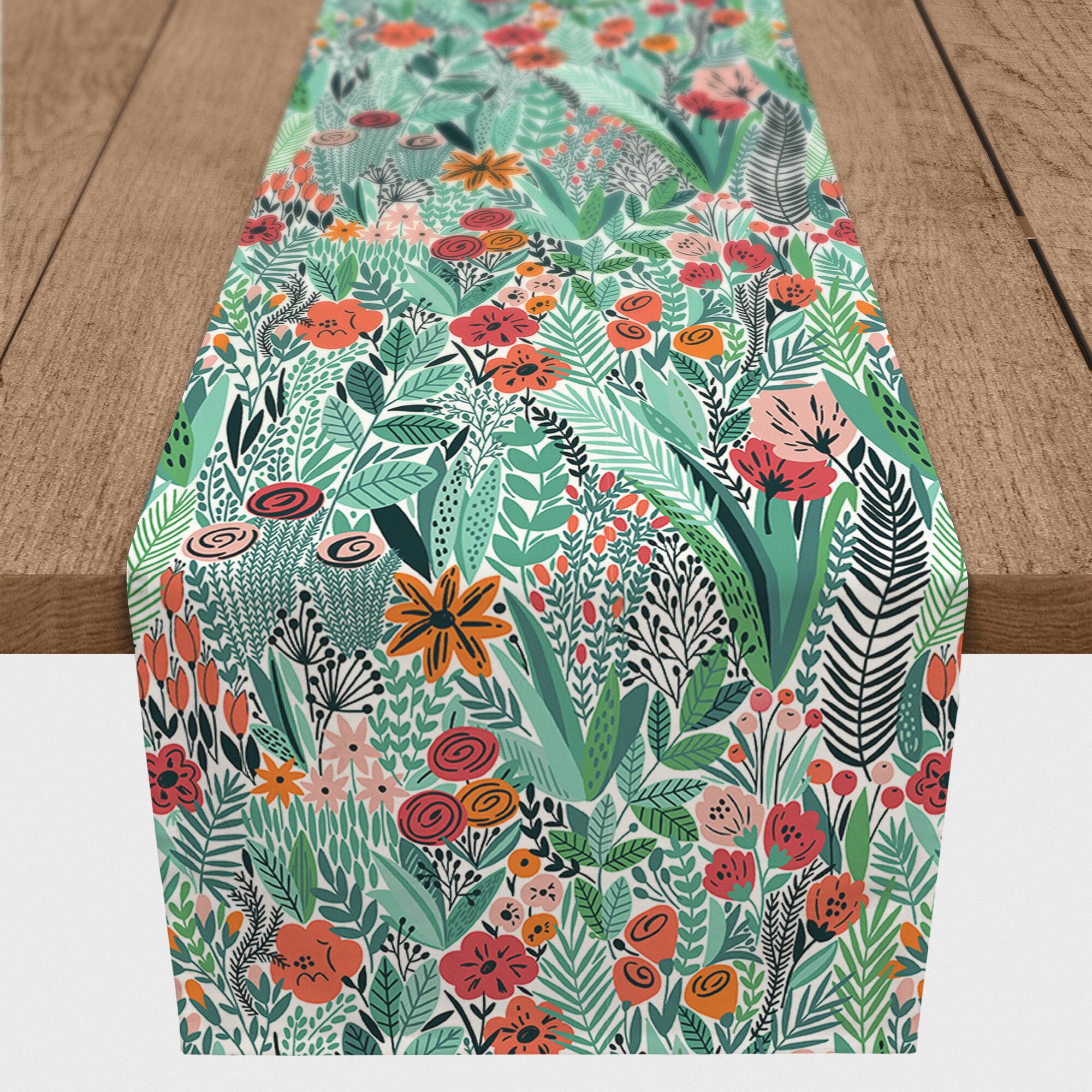90&#x27;&#x27; Lush Floral Pattern Cotton Twill Table Runner
