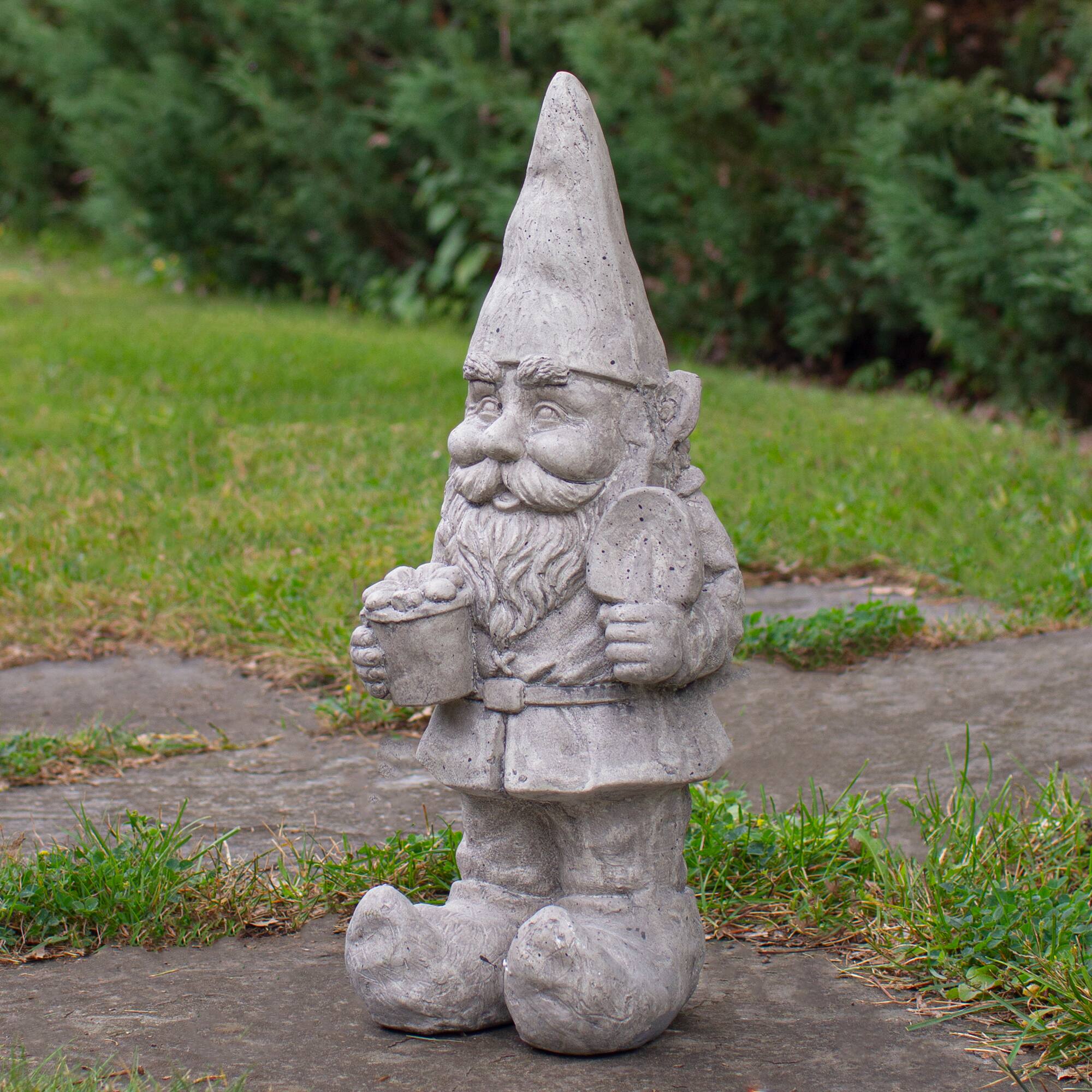 18.5&#x22; Gray Gardener Gnome Outside Statue