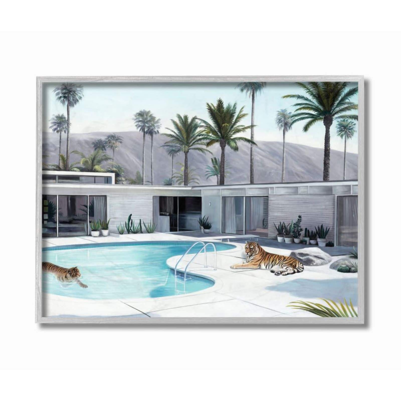 Stupell Industries Swimming Summer Tigers with Gray Frame Wall