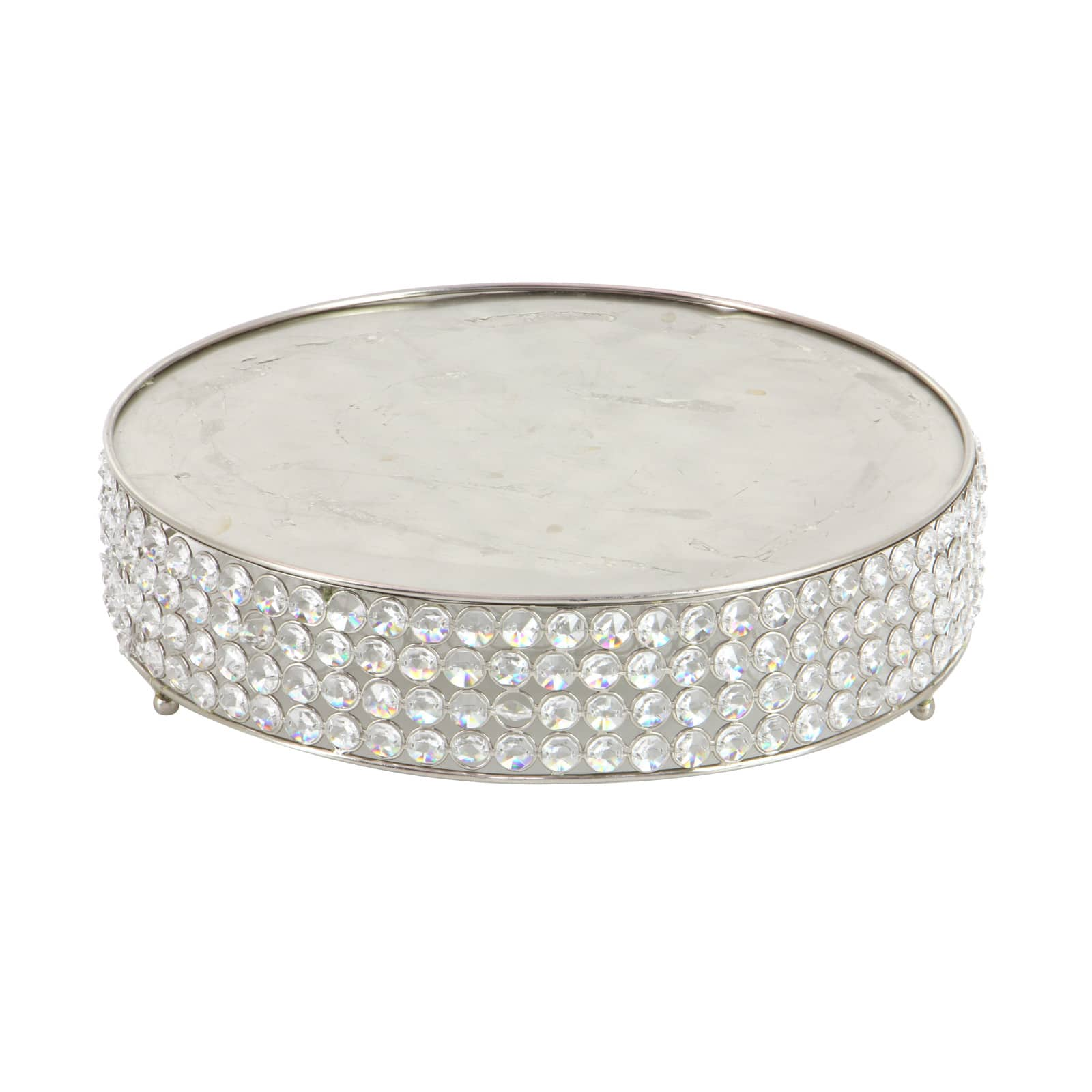 Glam Round Silver Metal and Glass Bead Cake Stand, Set of 3, 3&#x22;