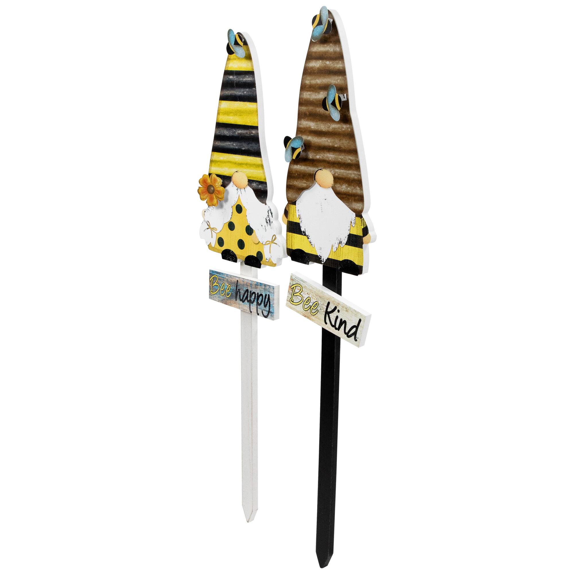 24" Bee Gnomes Wooden Garden Stake Set