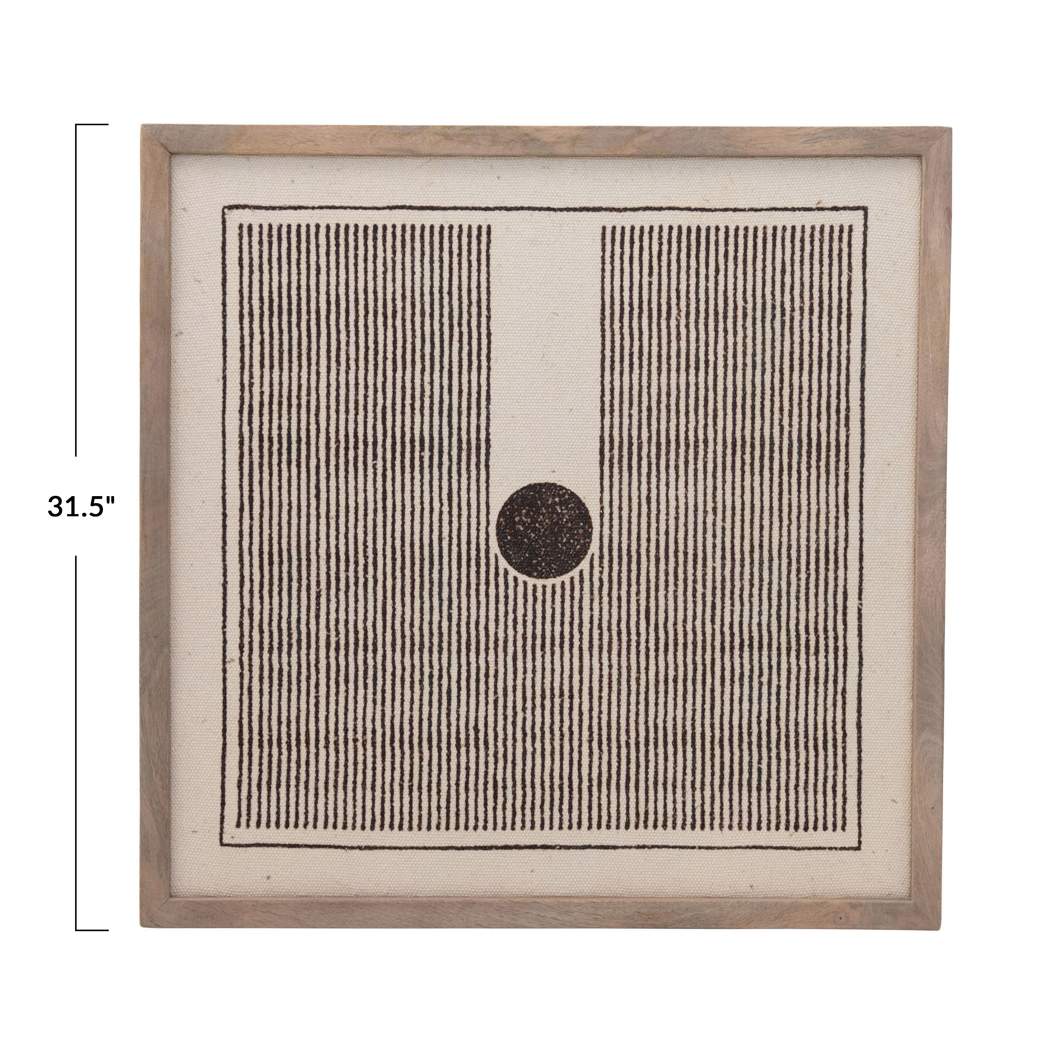 Hello Honey® 31.5" Black and Cream Mango Wood Framed Printed Dhurrie Wall Décor