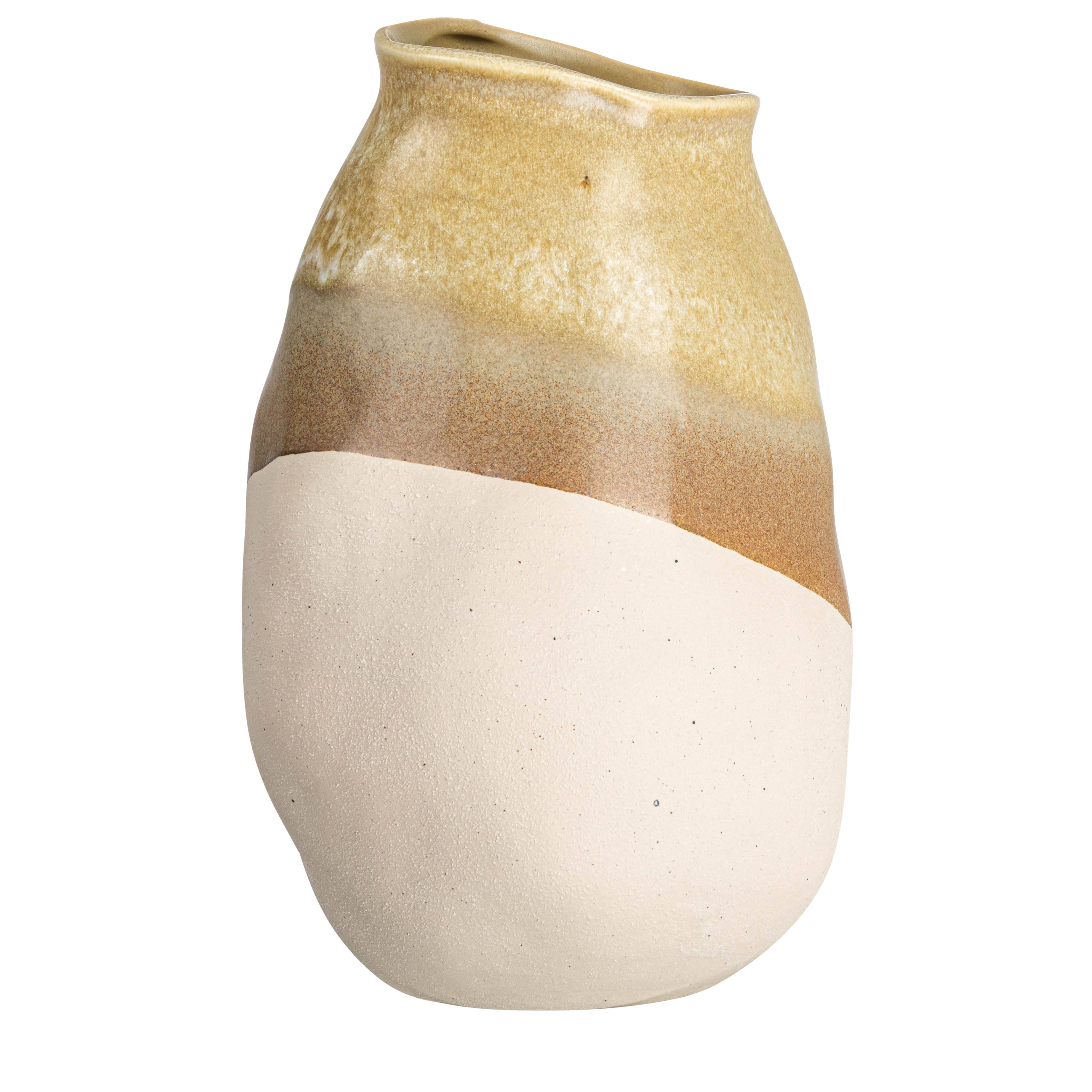 Hello Honey® Bloomingville 13" Tan Reactive Glaze Stoneware Tri-Tone Vase
