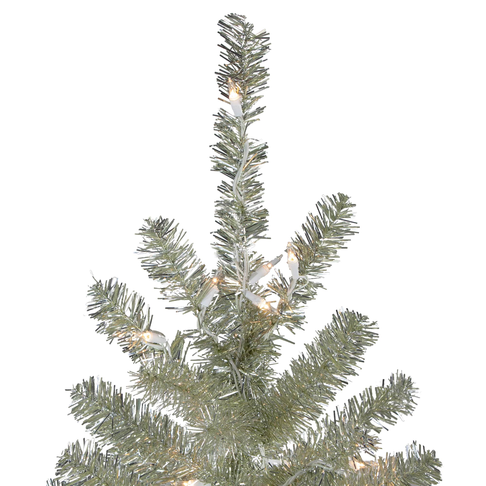 6ft. Pre-Lit Silver Champagne Tinsel Artificial Christmas Tree, Clear Lights