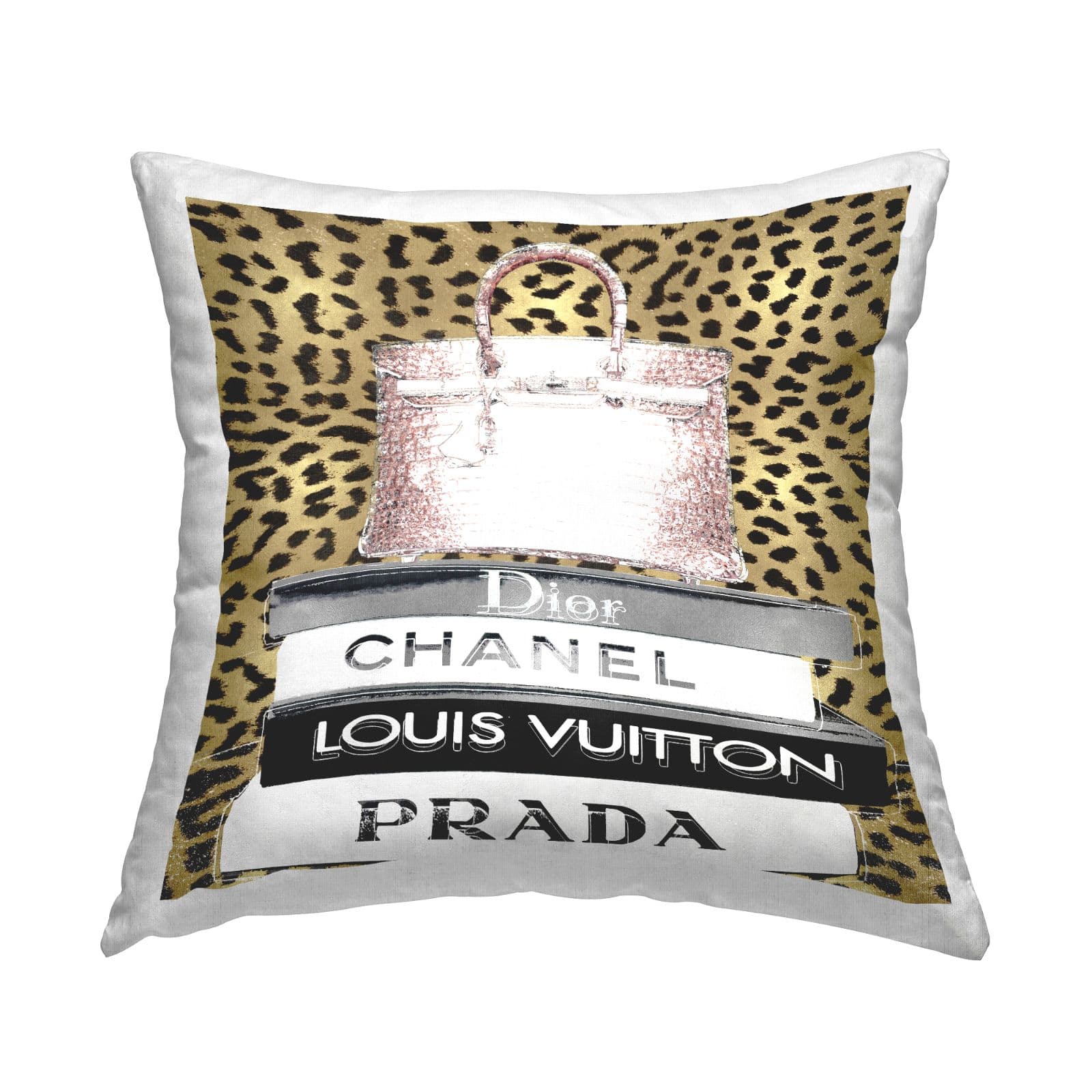 Stupell Industries Glam Handbag Fashion Book Stack Cheetah Pattern Throw  Pillow 18 x 18