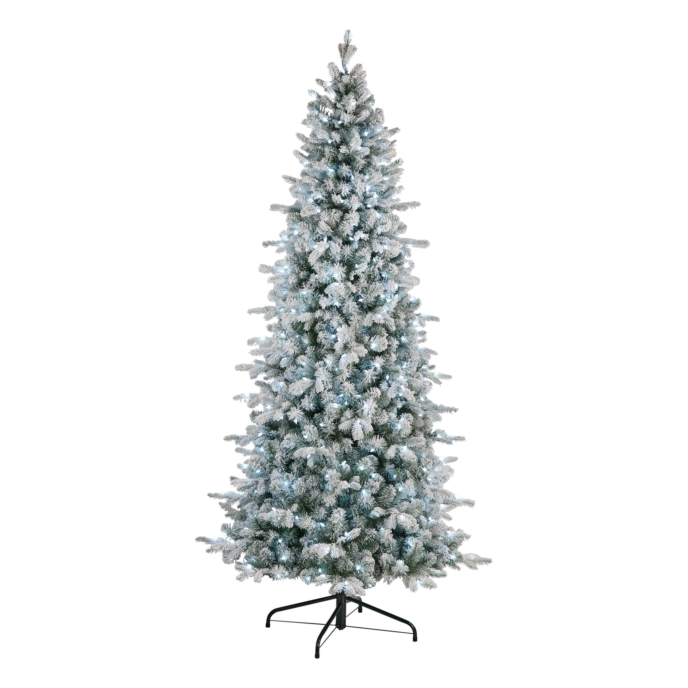 6ft. Pre-Lit Snowy Comet Slim Blue Artificial Christmas Tree, Cool White LED Lights