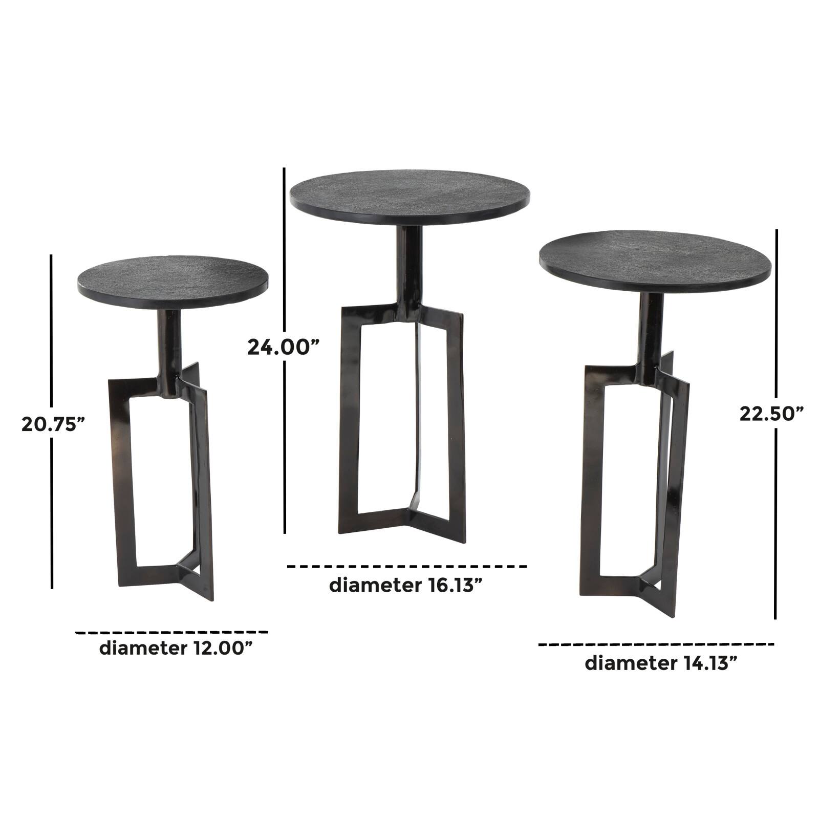 Black Aluminum Metal Tripod Accent Table Set