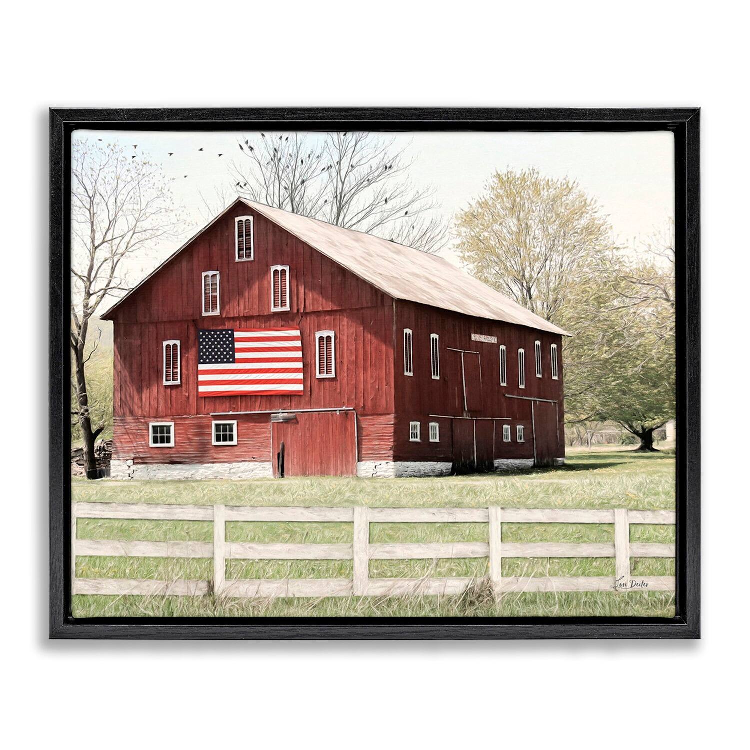 Stupell Industries Patriotic Barn Flag Floater Framed Art