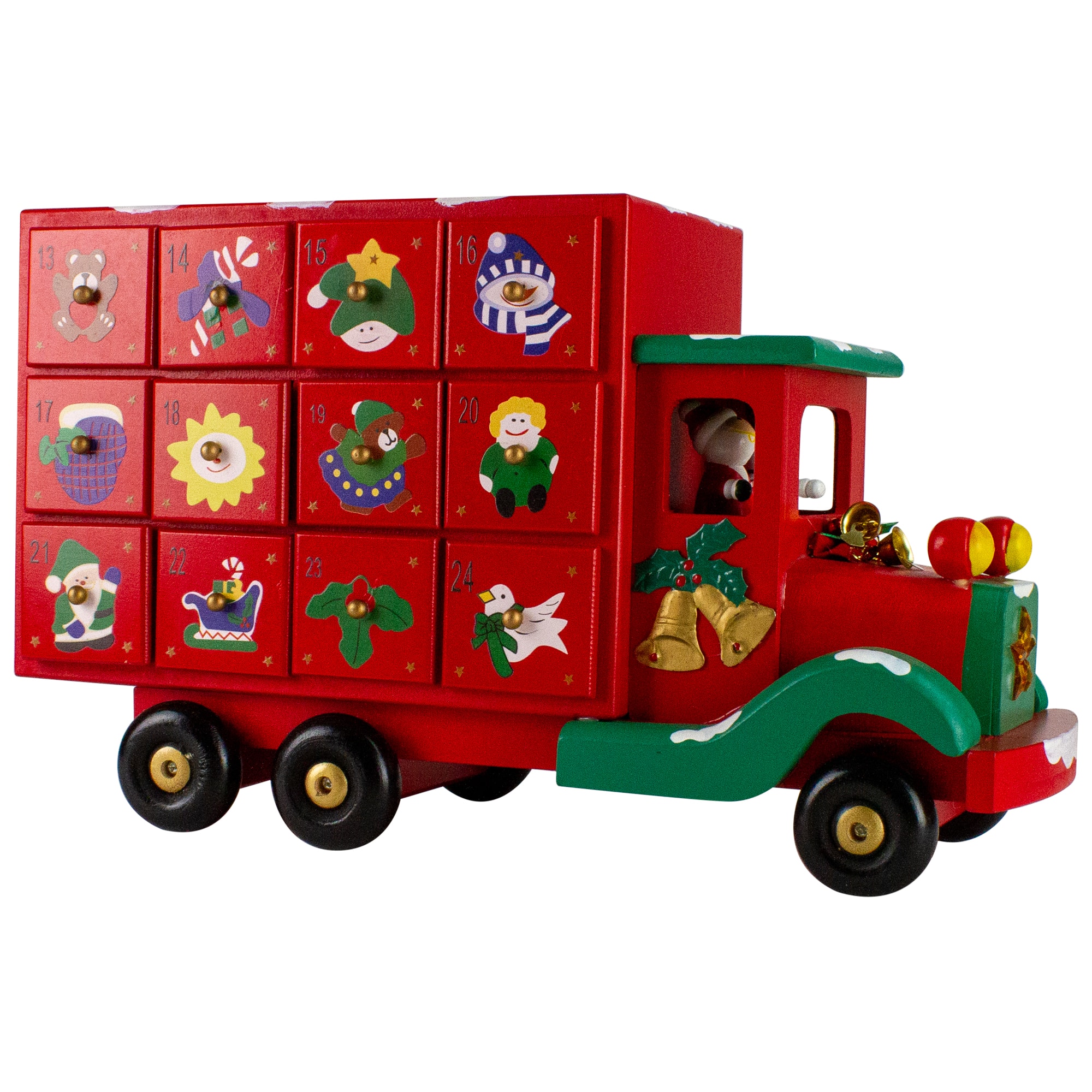 14" Red Children Advent Calendar Storage Truck Christmas Décor