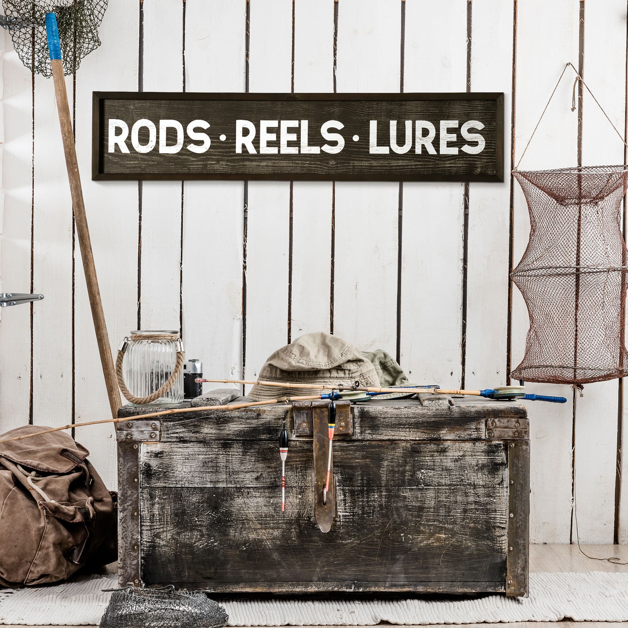 36&#x22; Rods, Reels, Lures Wood Novelty Wall Sign