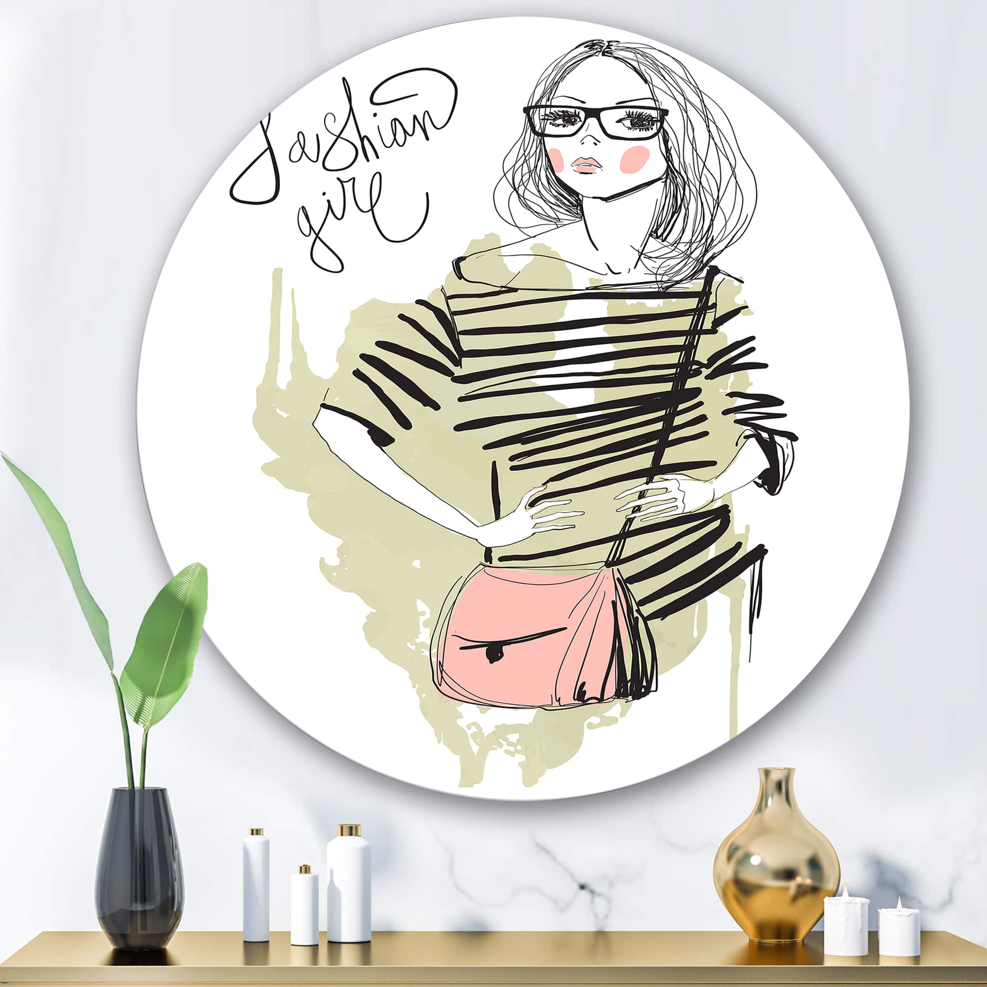 Designart - Trendy Fashion Girl - Shabby Chic Metal Circle Wall Art