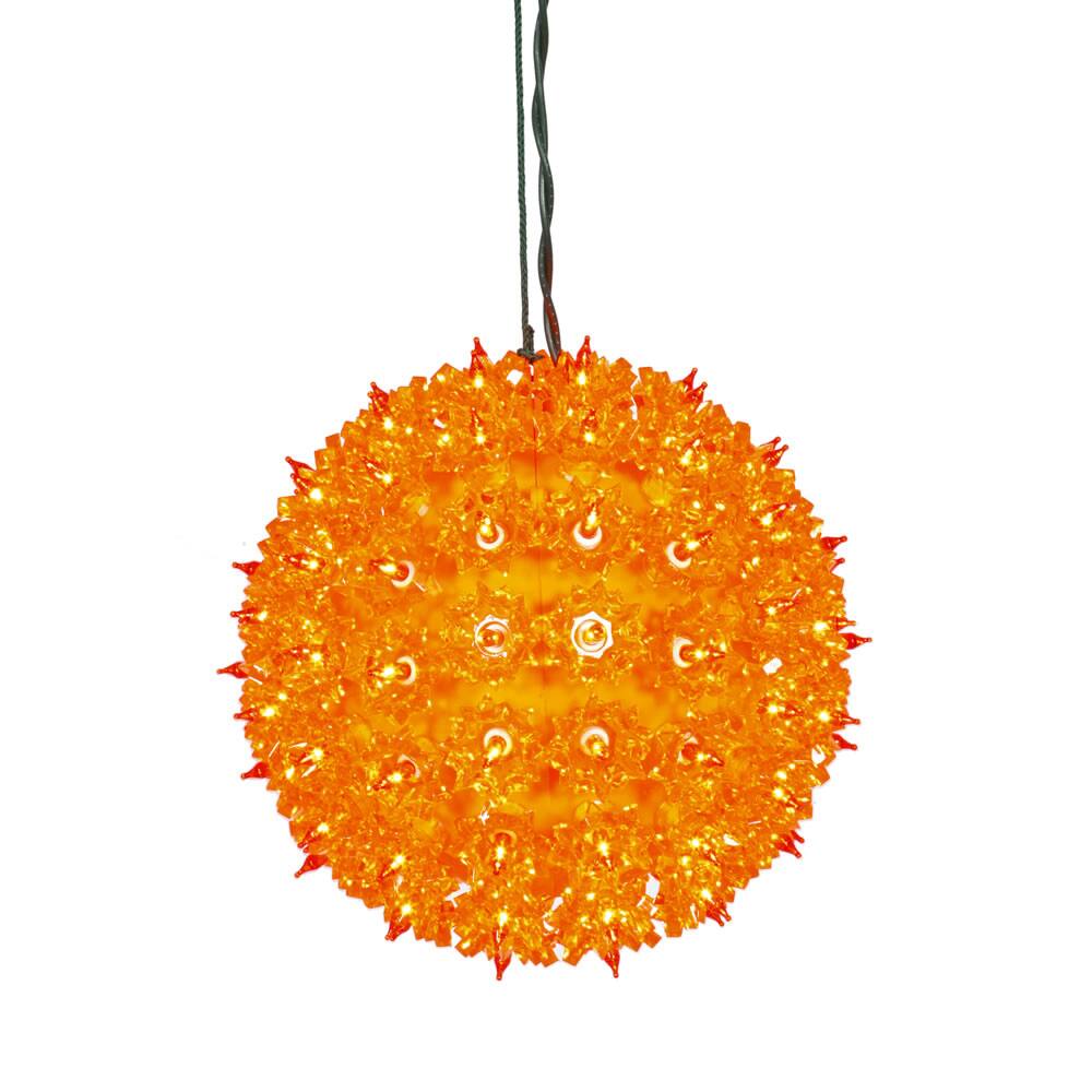 7.5&#x22; Orange Lighted Hanging Star Sphere Christmas Decoration