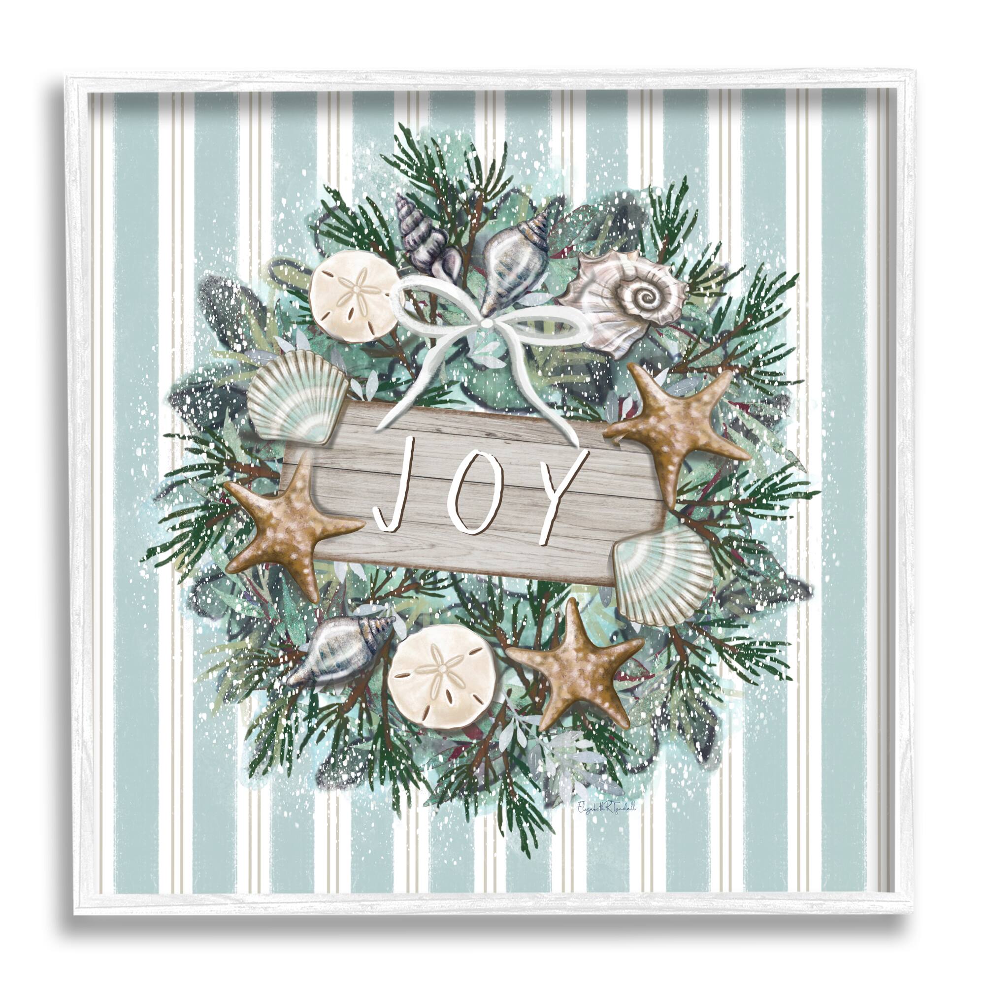 Stupell Industries Striped Joy Seashell Wreath Framed Giclee Art