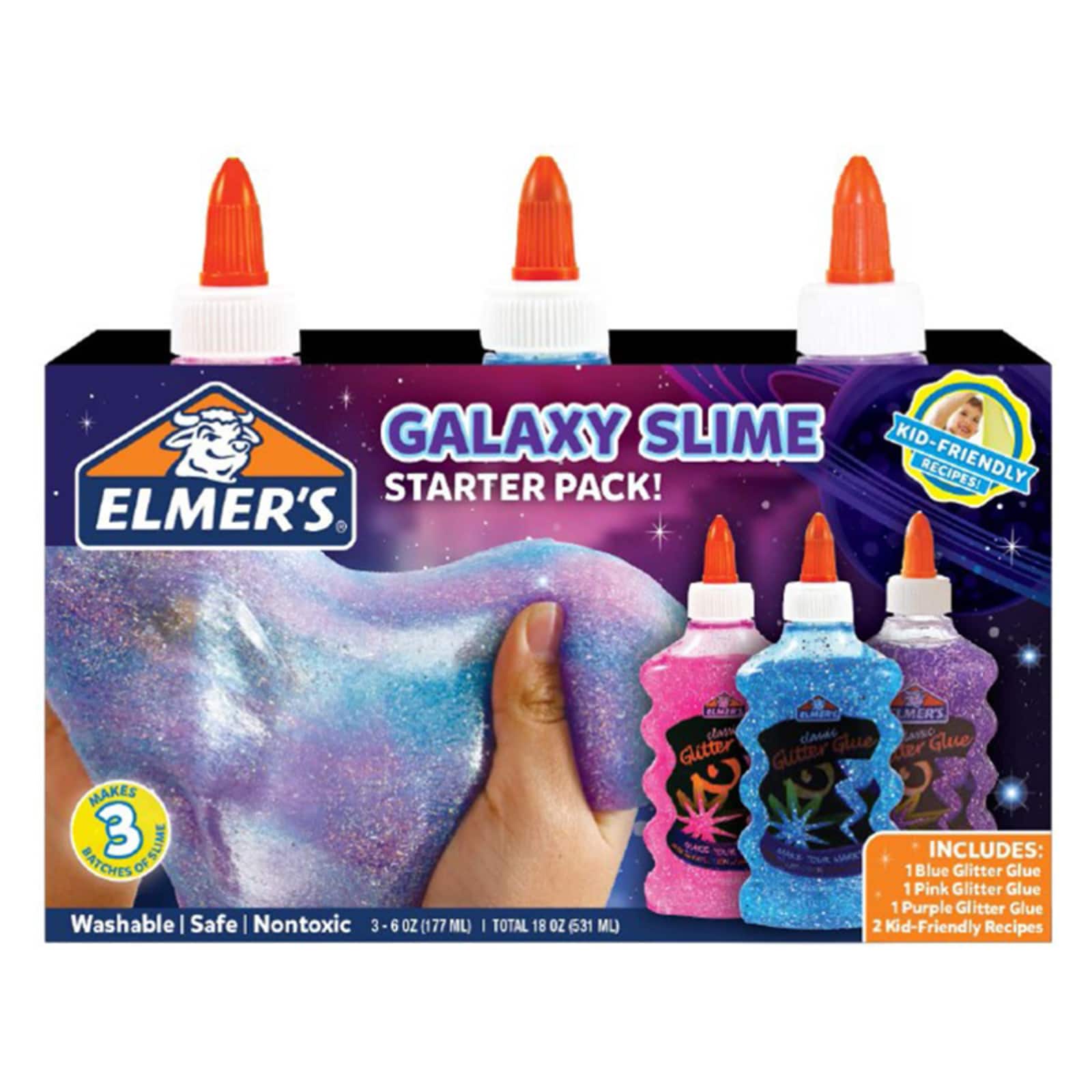 Elmer's 3-Pack Washable Liquid Glitter Glue for Slime 6 oz-  Green/Pink/Purple