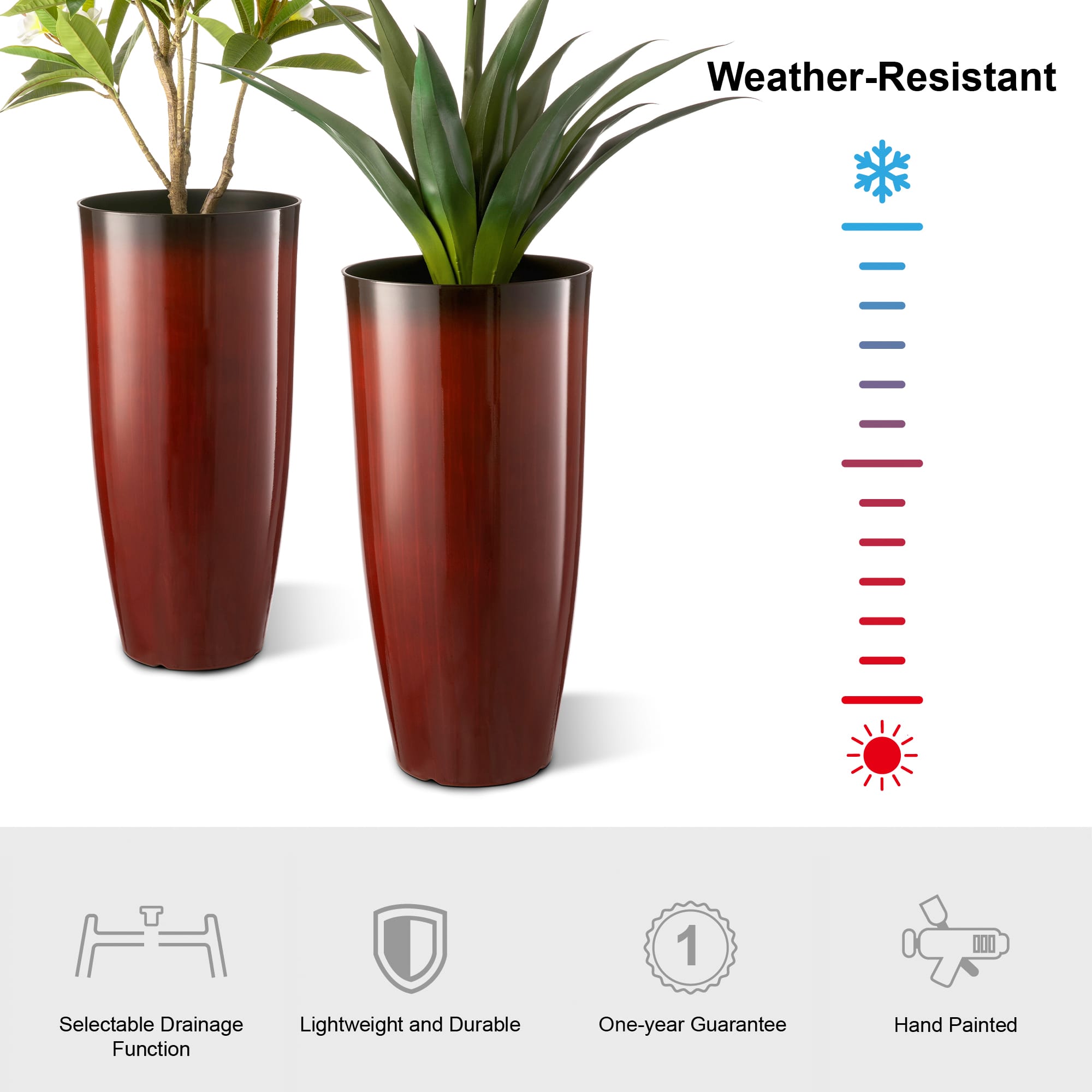 Glitzhome® Oversized Gradient Faux Ceramic Tall Plastic Planters, 2ct.