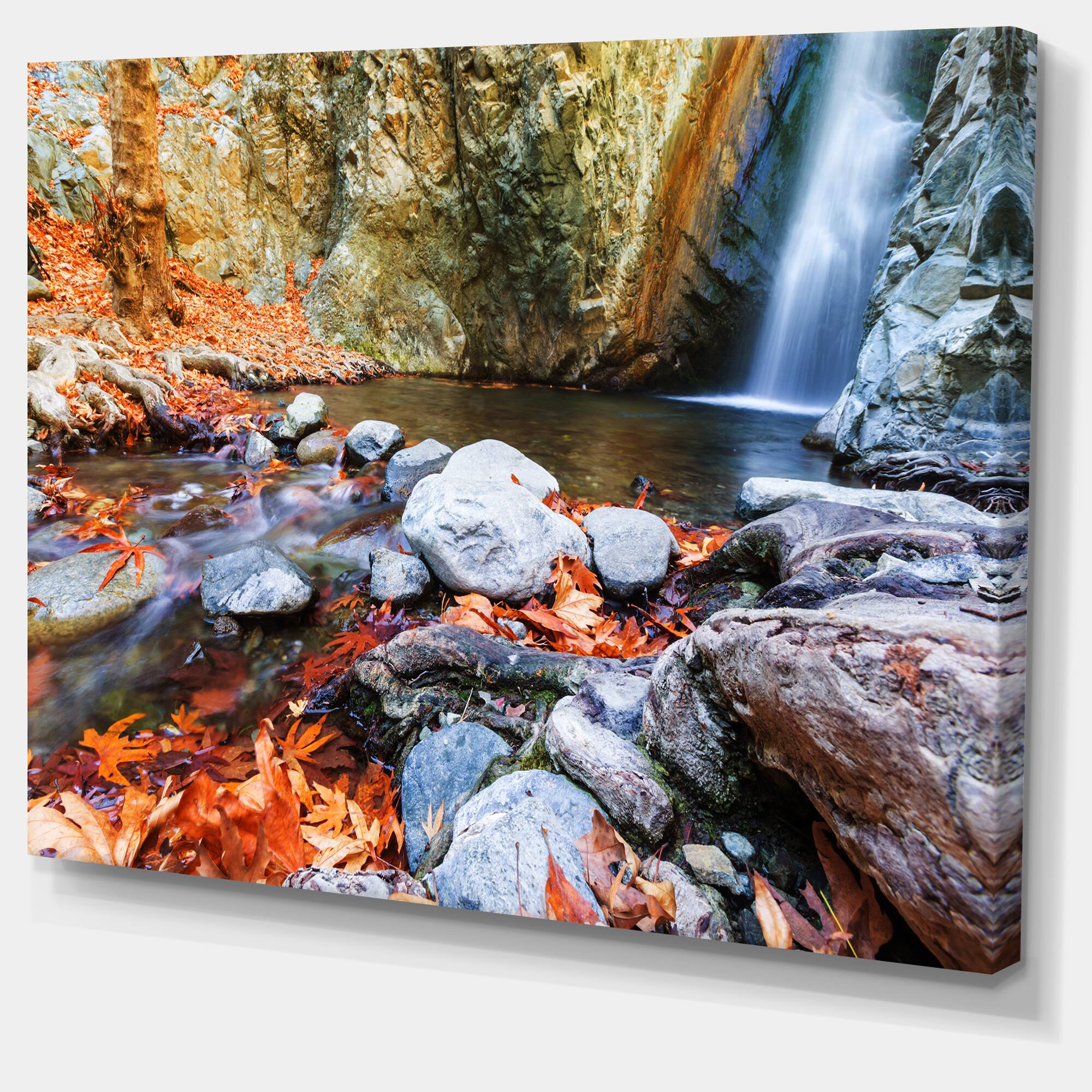 Designart - Beautiful Serenity Waterfall in Cyprus - Landscape Wall Art on Canvas