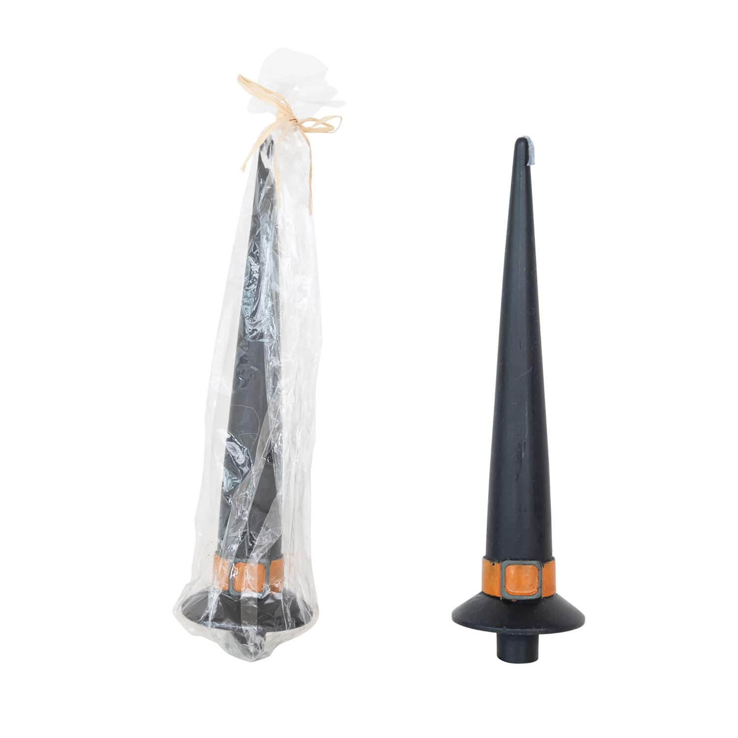 Unscented witch hat shaped taper black candle