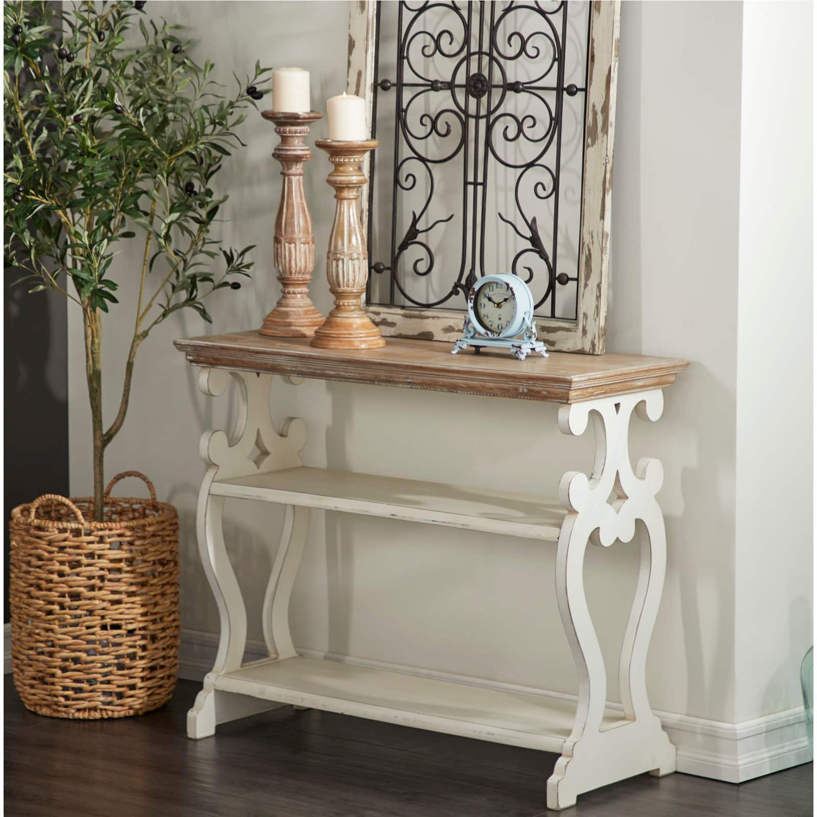 White Farmhouse Wood Console Table, 32&#x22; x 38&#x22;