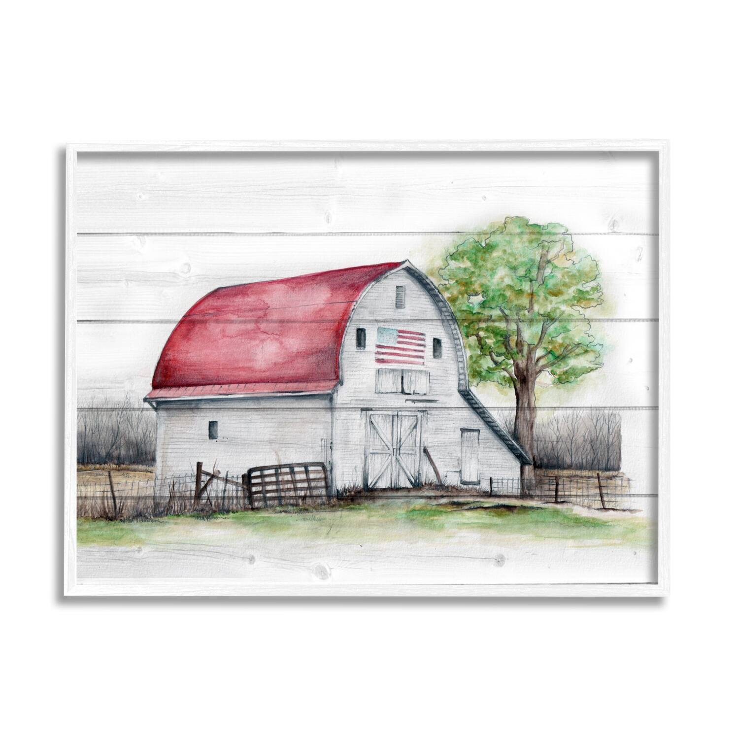 Stupell Industries Rustic Americana Barn Framed Giclee Art