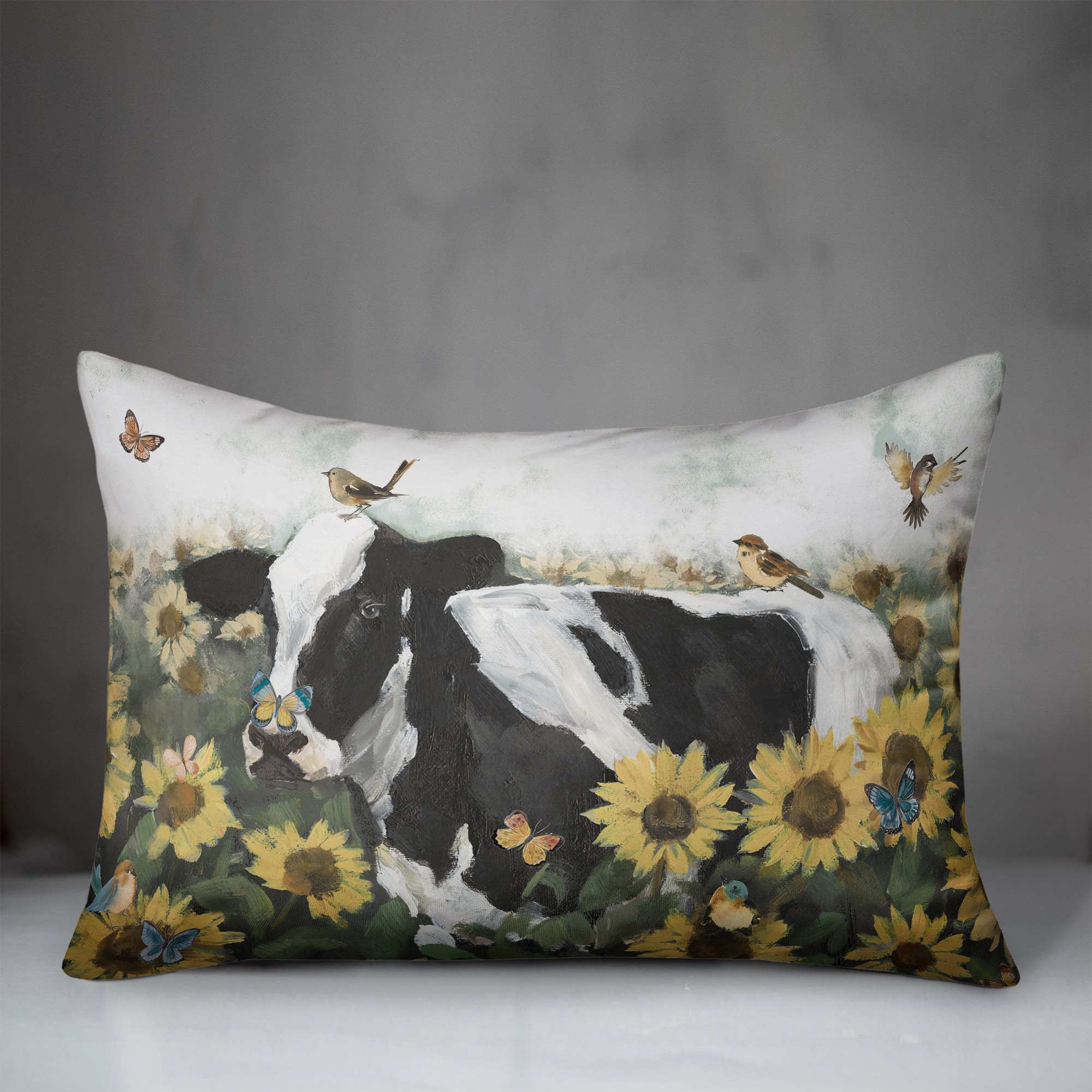 Cow Sunflowers 20" x 14" Indoor/Outdoor Pillow