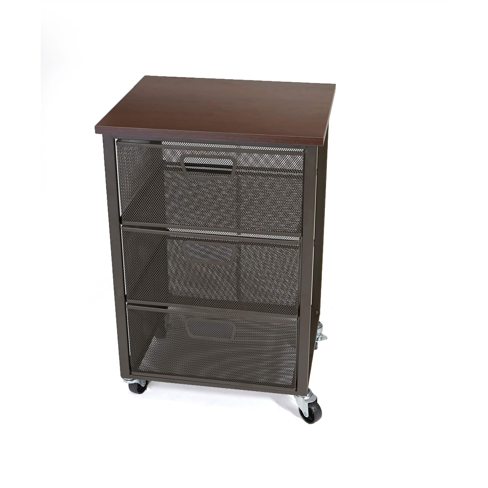 Mind Reader Black 3-Tier Metal Rolling File Cart with Drawers