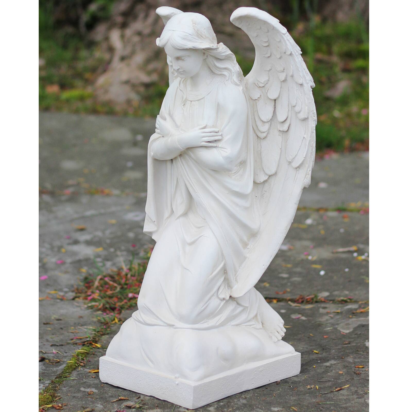 20.25&#x22; Ivory Kneeling Angel Outdoor Statue