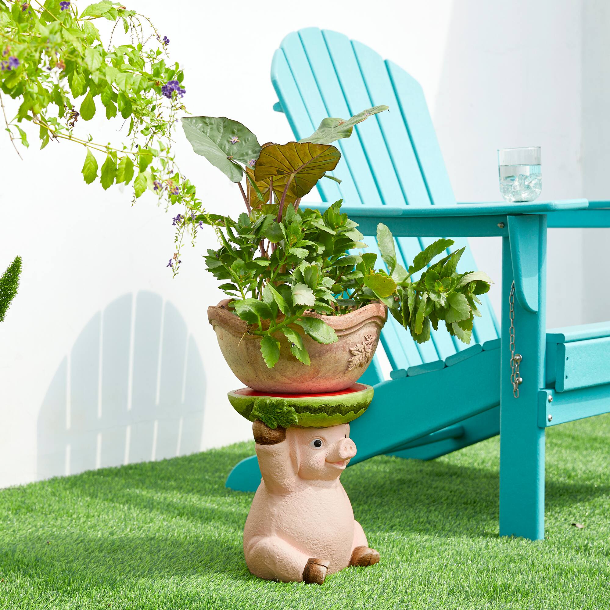 Glitzhome&#xAE; 12.5&#x22; Pig Holding a Watermelon Decorative Garden Stool