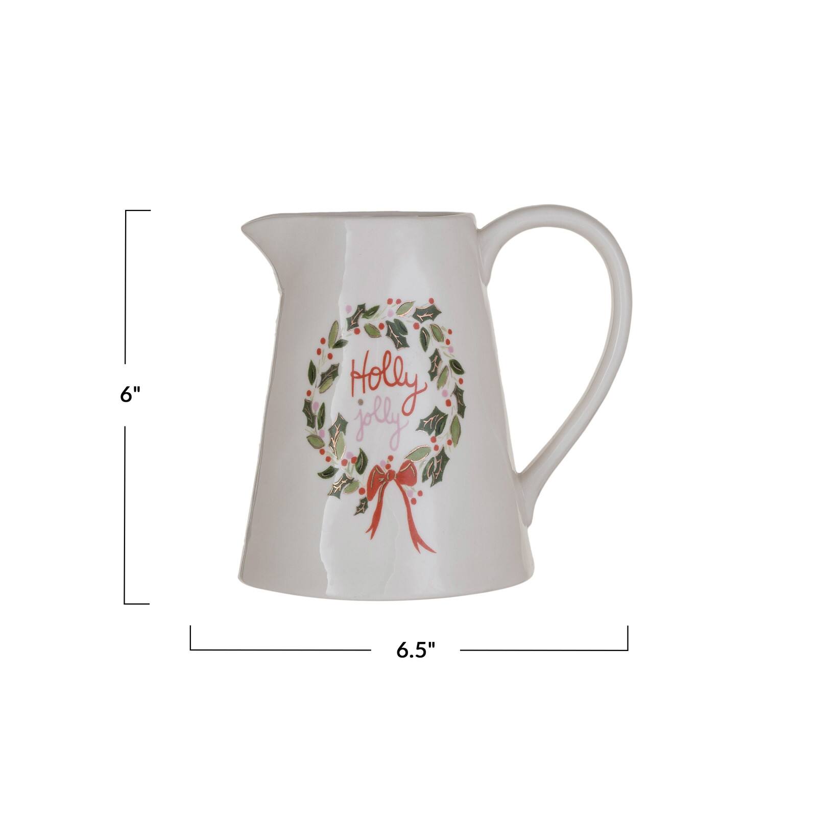 Hello Honey&#xAE; 1qt. Holly Jolly Stoneware Pitcher with Gold Electroplating