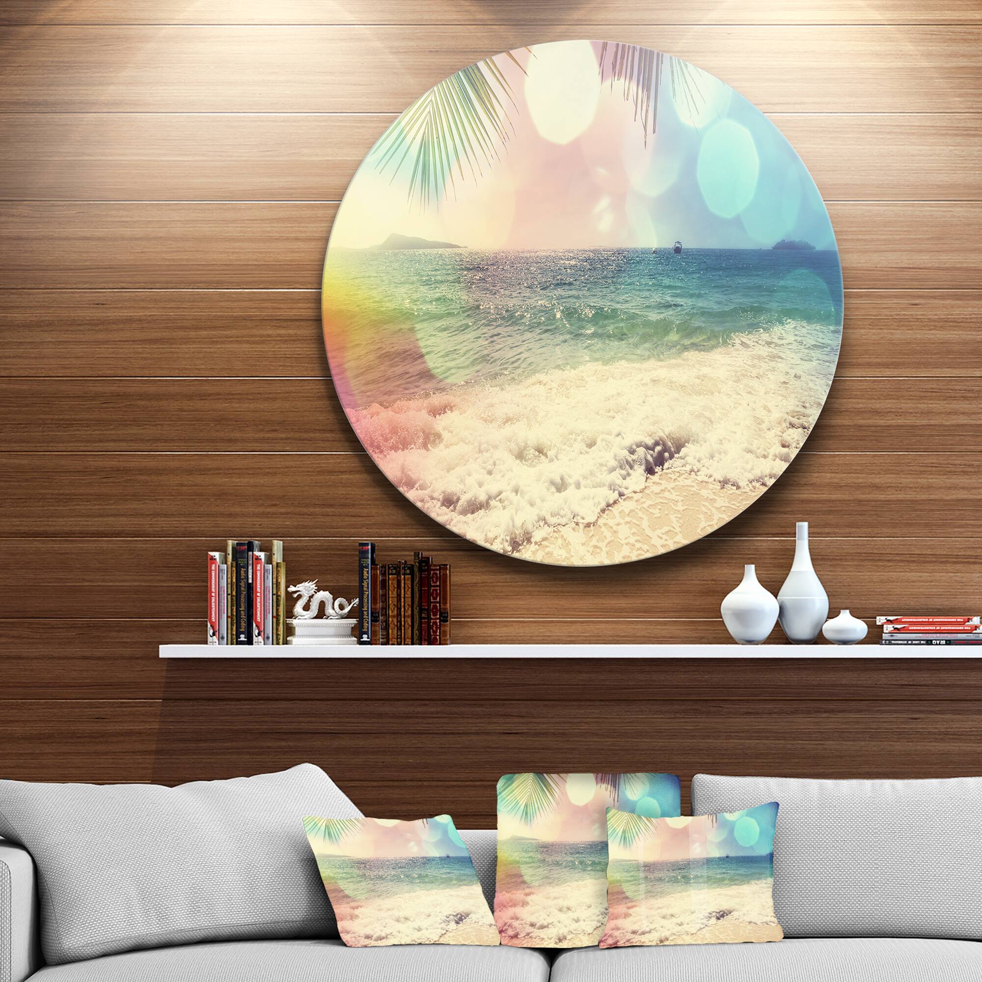 Designart - Colorful Serenity Tropical Beach' Large Seashore Metal Circle Wall Art