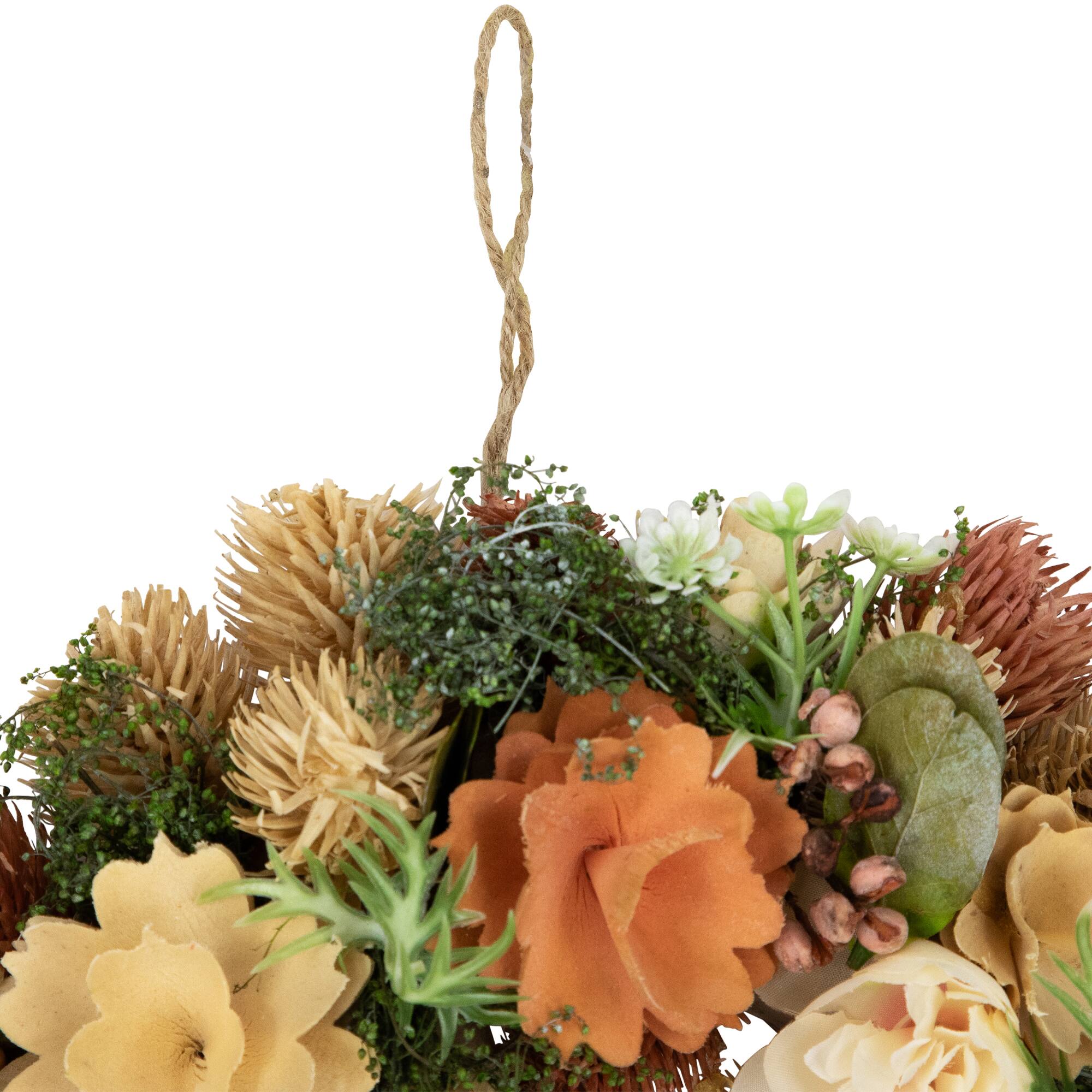 9.75" Beige & Peach Mixed Floral Artificial Spring Wreath