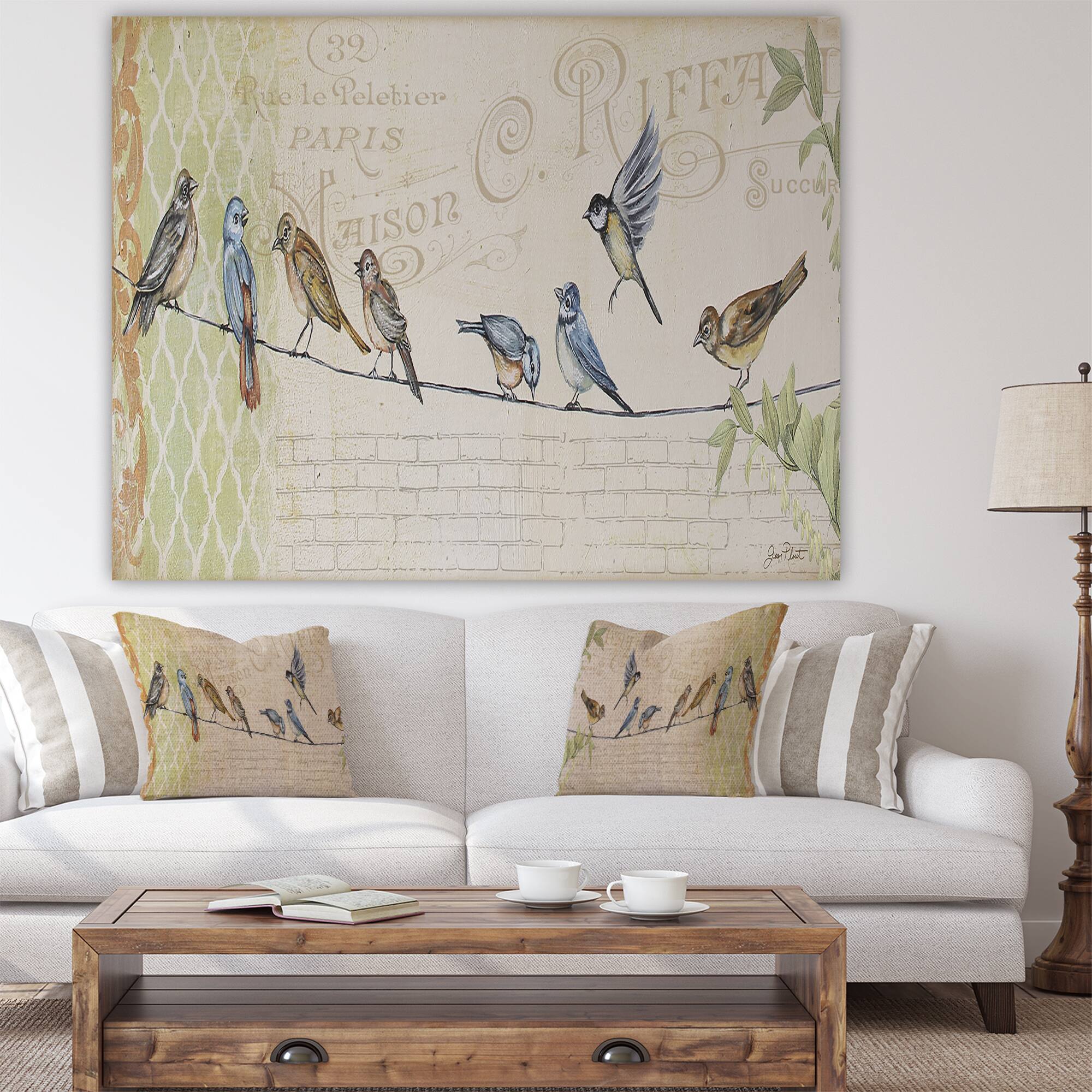 Designart - Birds Gathered On Wire Paris III - Cottage Canvas Art Print