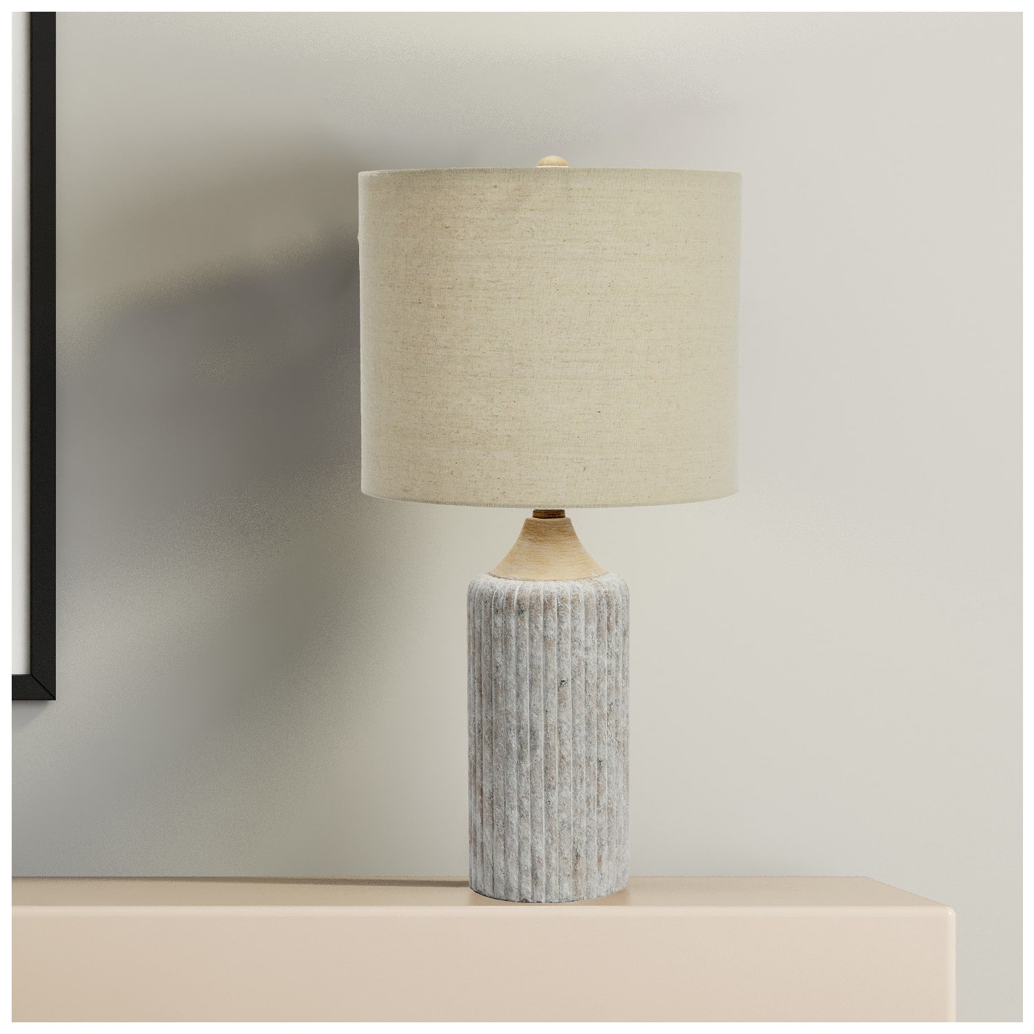 Hello Honey® 23.5" Fluted Cement Desk Lamp with Linen Drum Shade