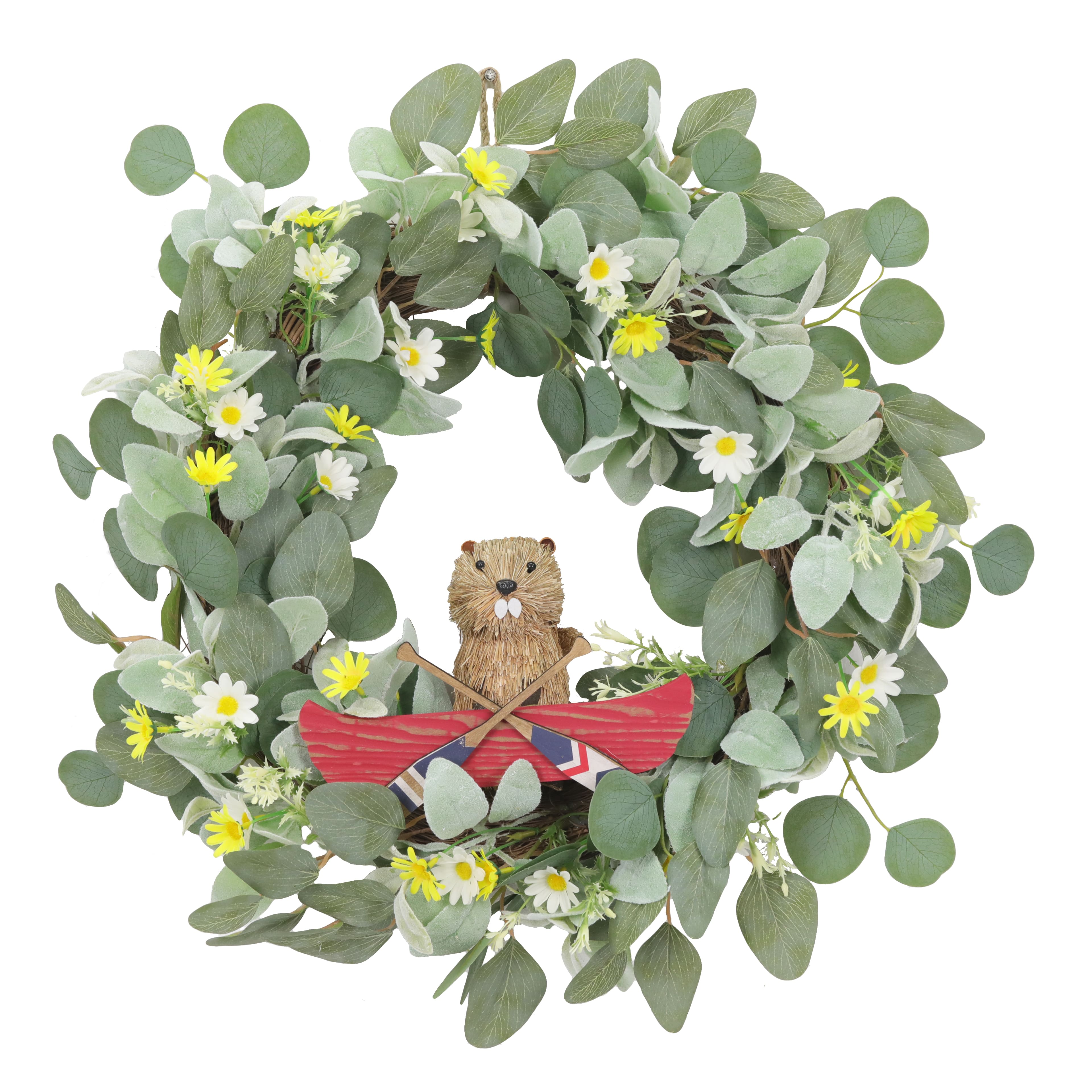 22&#x22; Daisy &#x26; Eucalyptus Wreath with Beaver by Celebrate It&#x2122;