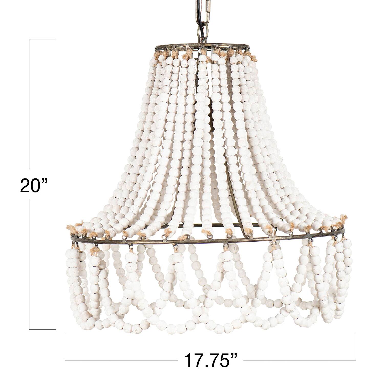 20&#x22; White Wood Bead Draped Chandelier