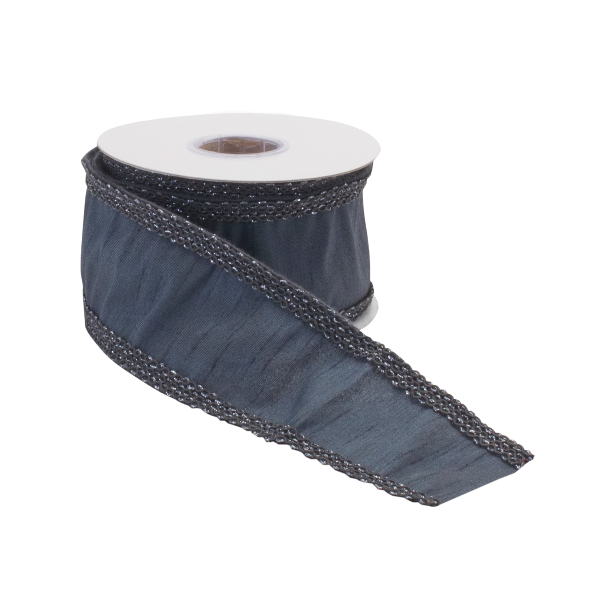 2.5" x 5yd. Dark Gray Glitter Wired Ribbon, 2ct.