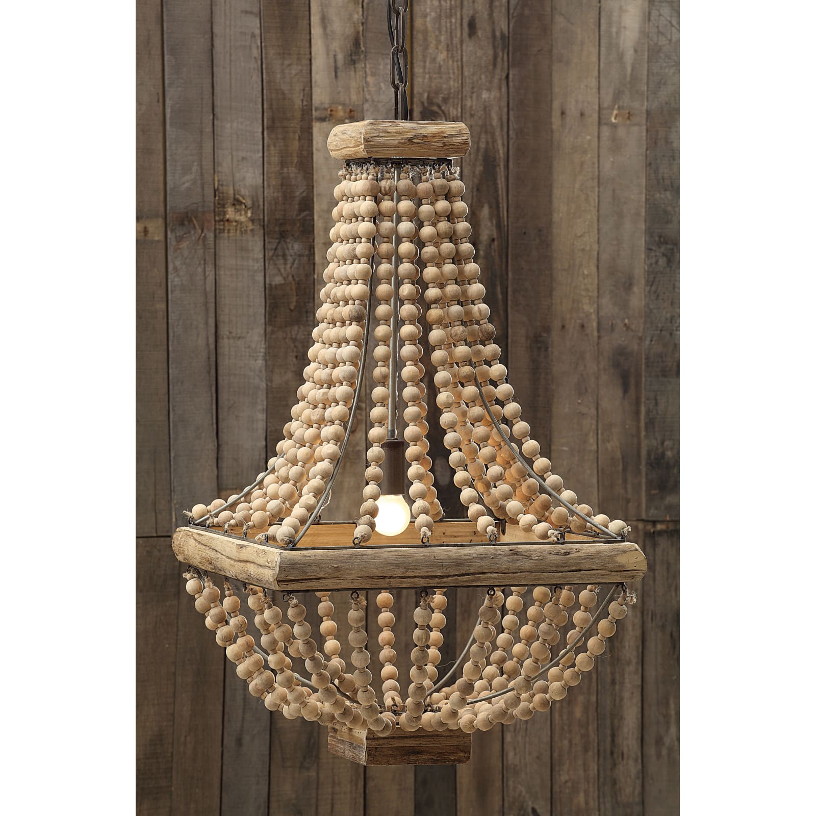 Hello Honey® Wood & Metal Framed Chandelier with Wood Bead Draping